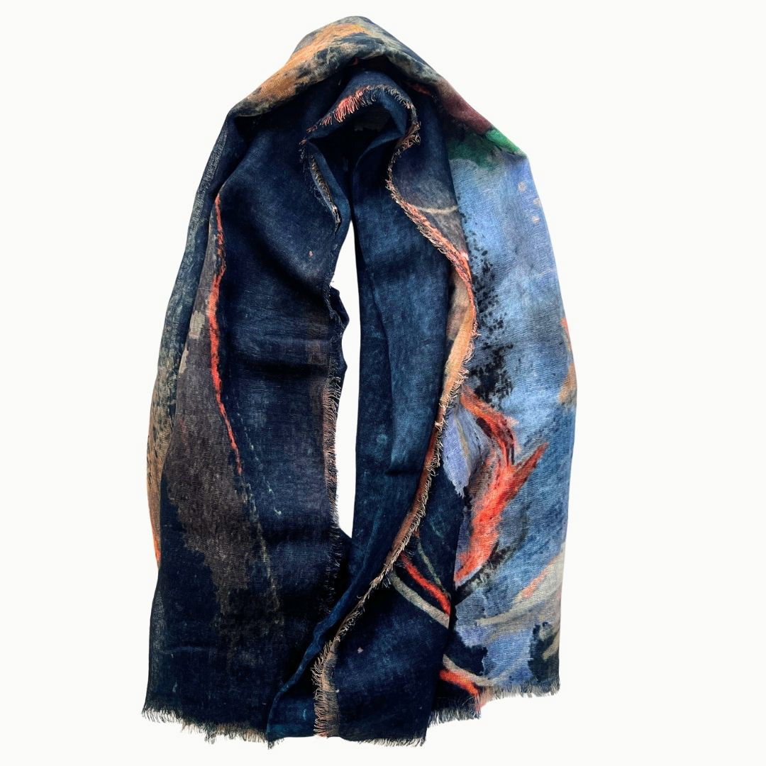 Close-up of the linen art  showcasing its vibrant colors and natural linen texture.