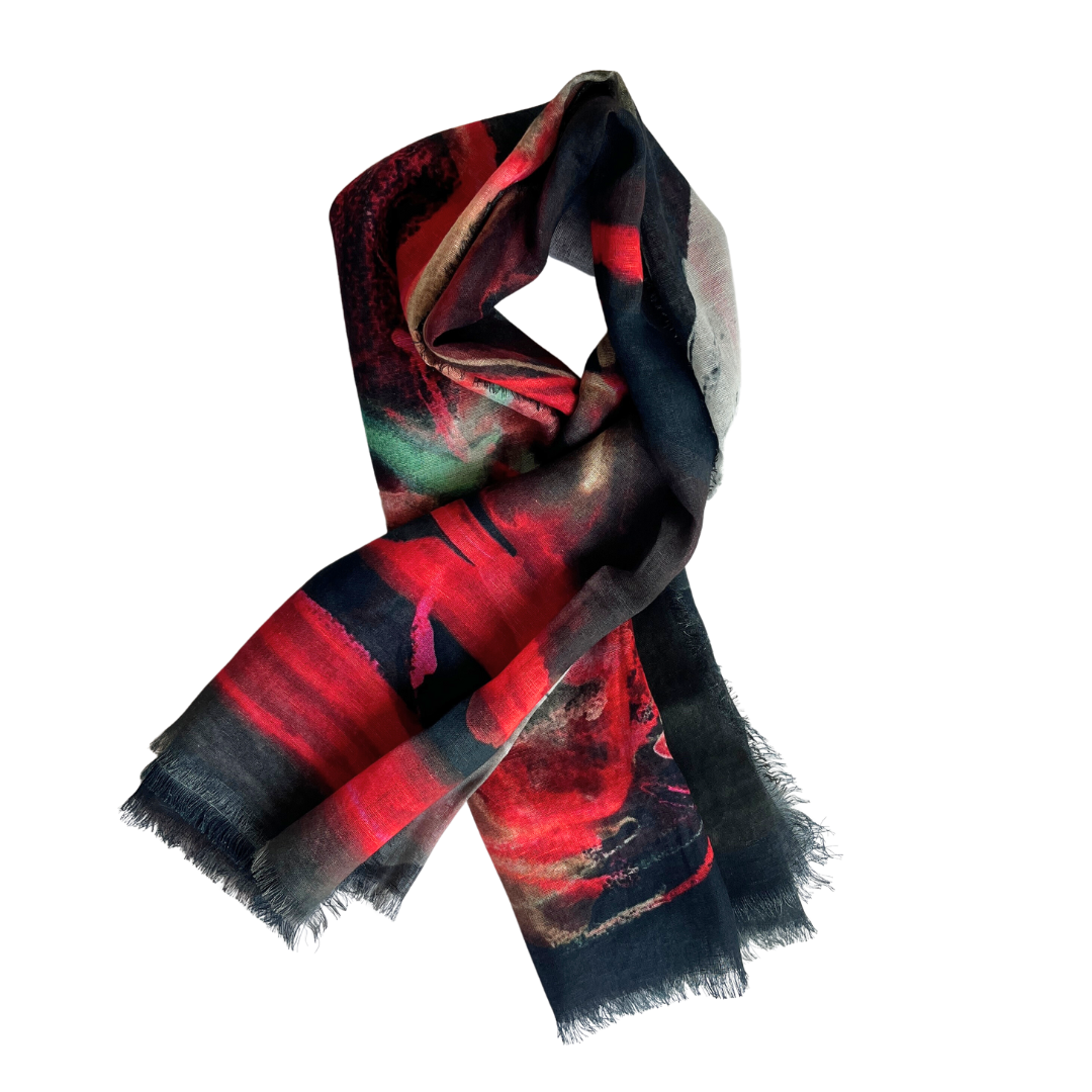 Close-up of the linen fabric looped around, demonstrating its soft flow and drape.