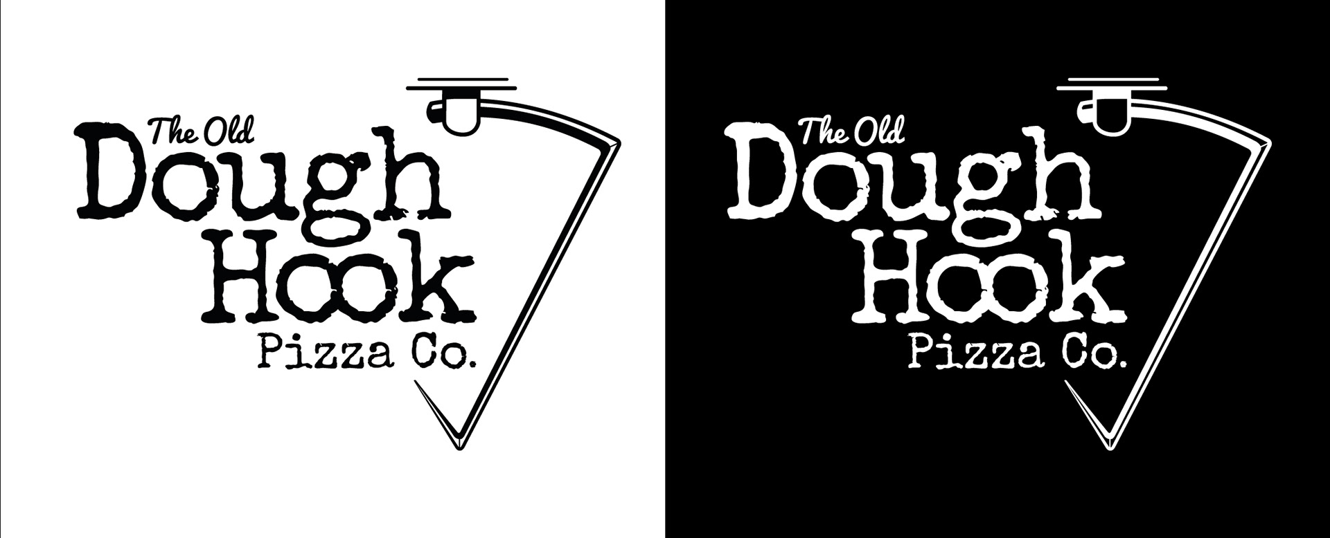 Black and White versions of the logo design for event food company Old Dough Hook Pizza Co. based in the UK. Designed by Ace Harman