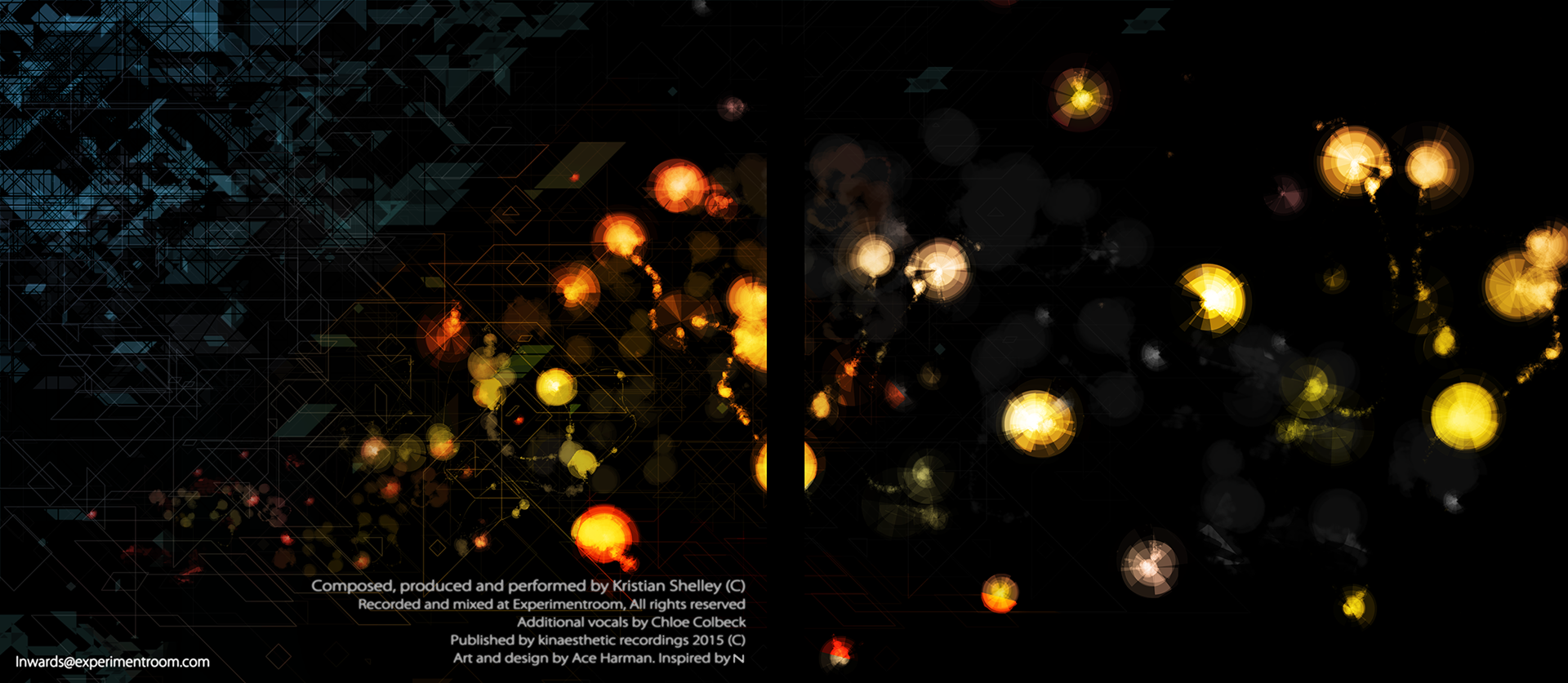 Album packaging design for IDM musical artist Inwards. Interior over cover