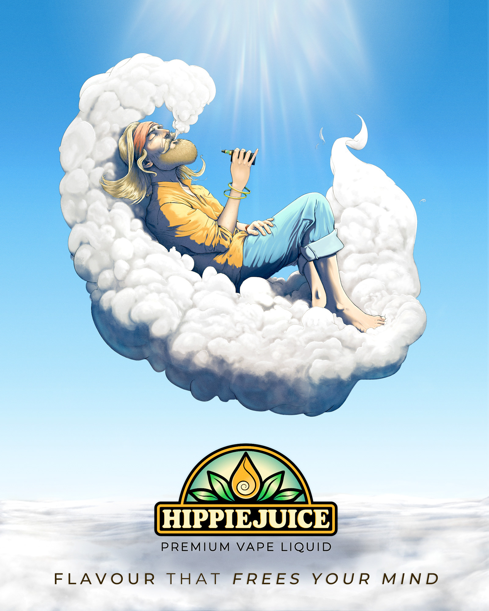 Hippie Juice brand promotional illustration and logo design by freelance illustrator and designer Ace Harman