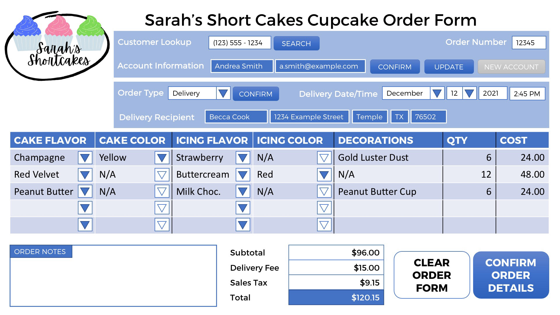 Cupcake order form (delivery)