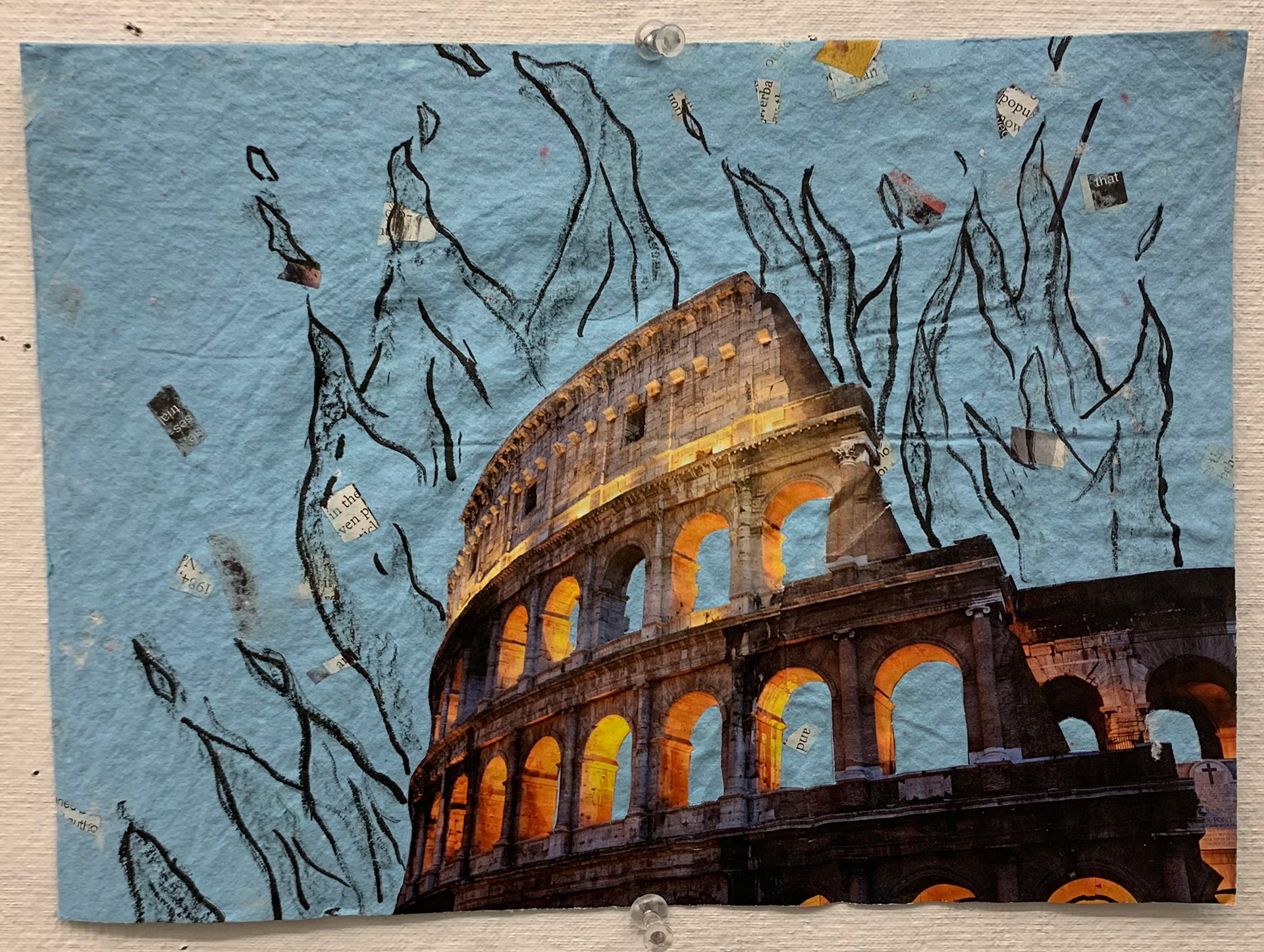 "Fall of Rome" mixed media with homemade paper