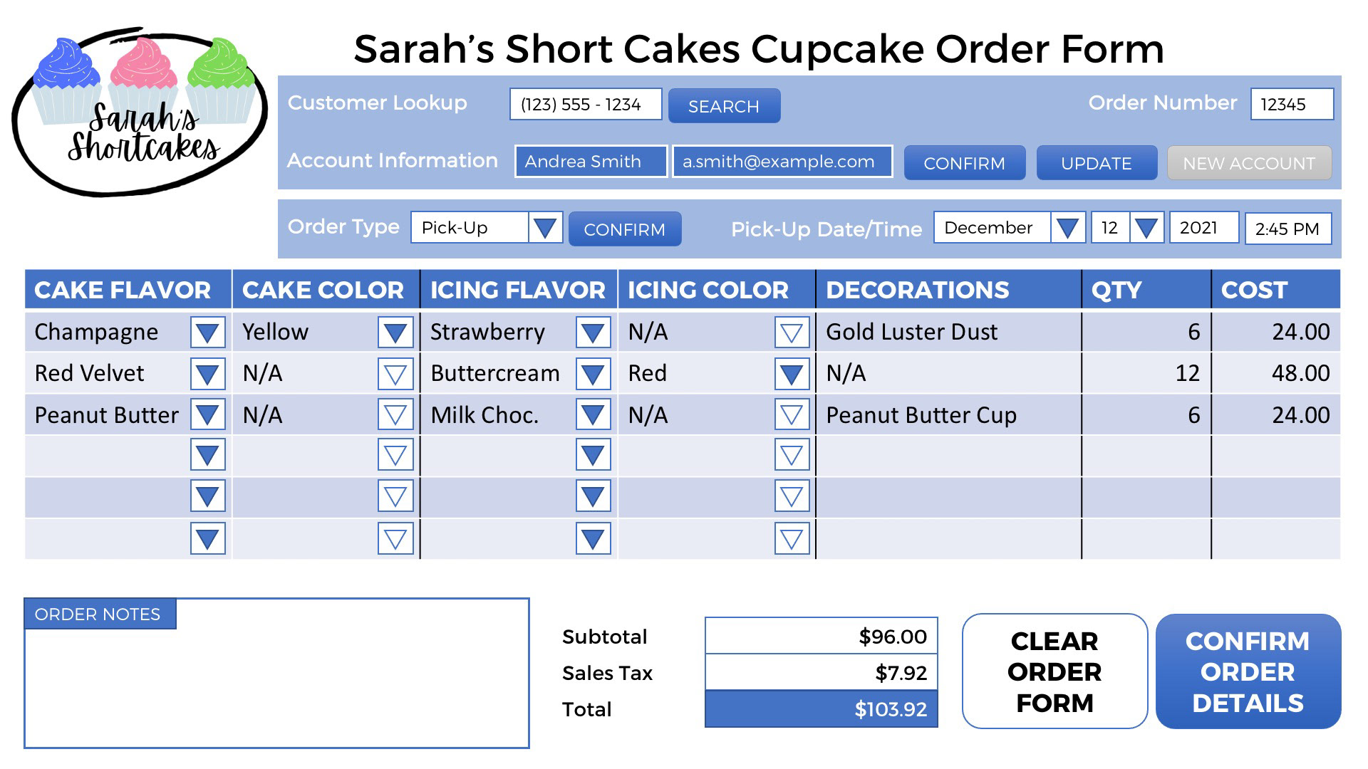 Cupcake order form (pickup)