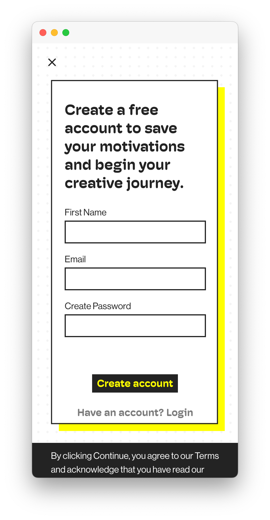 Sign up mobile