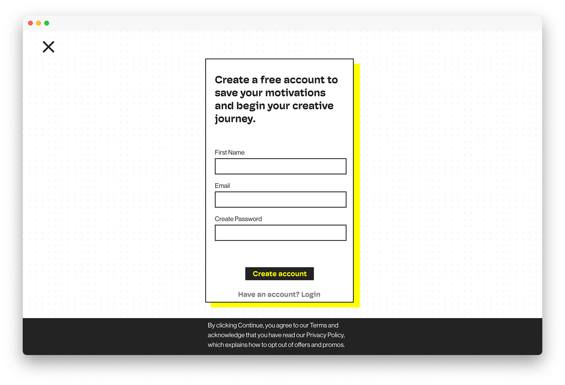 Sign up desktop