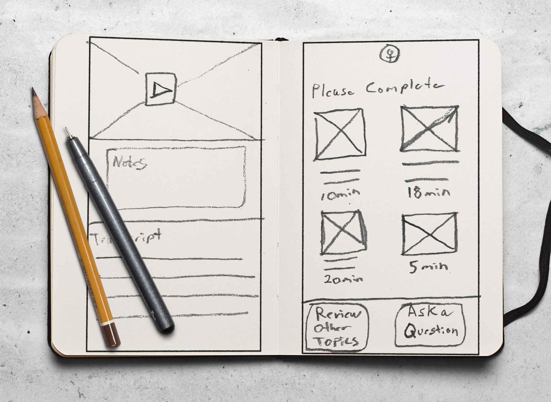 Early sketches of the app