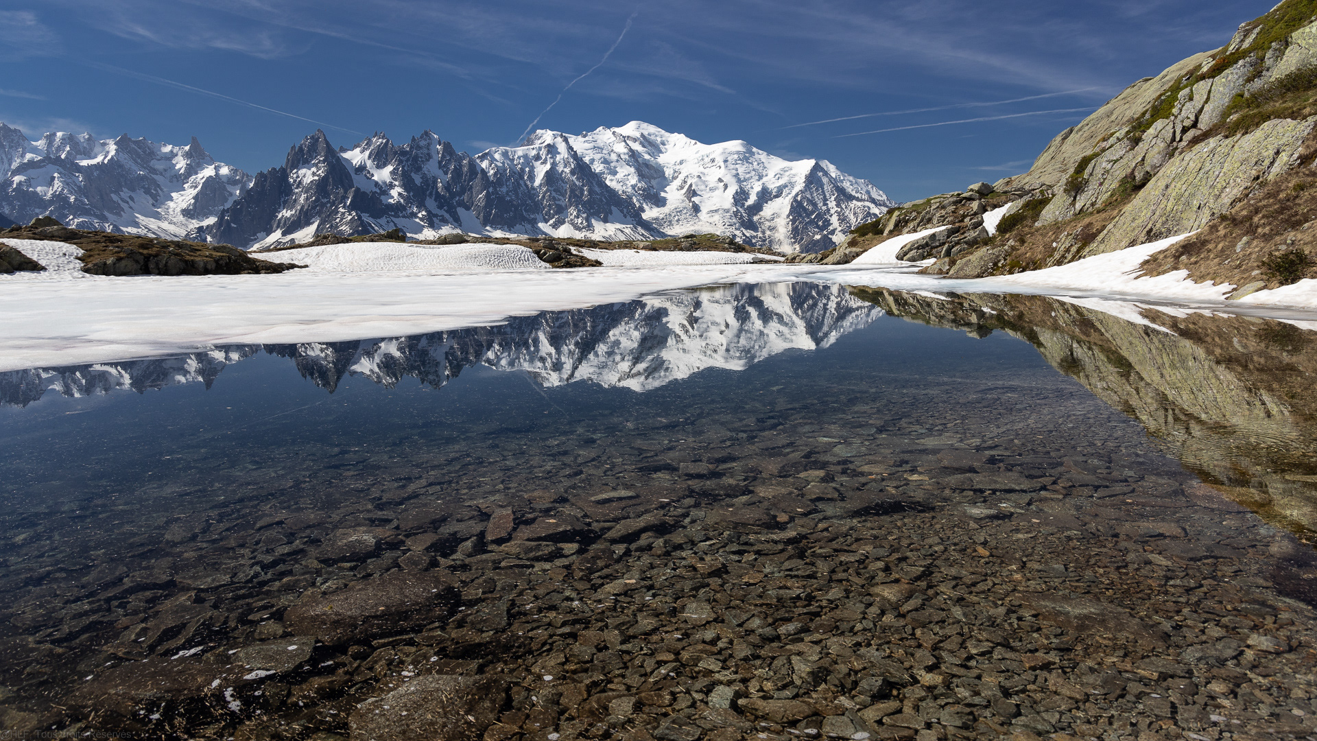 Mont blanc depuis lac de Cheserys