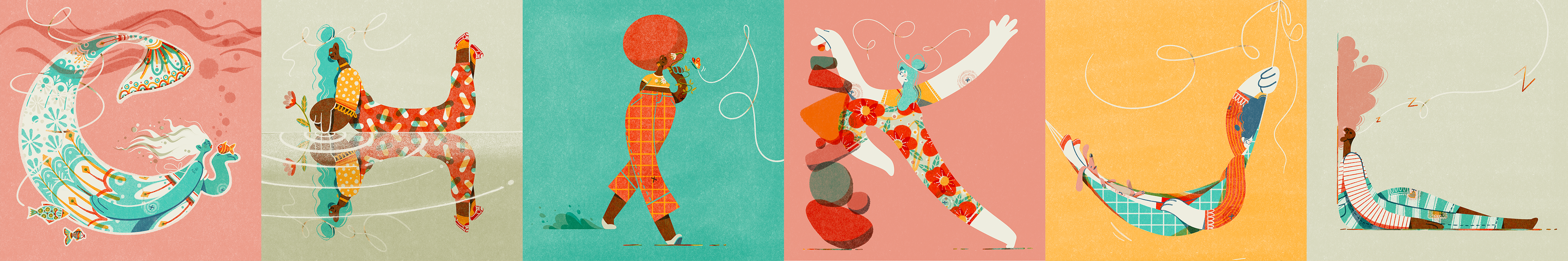 Female figures designed in the shape of the G to L letterforms