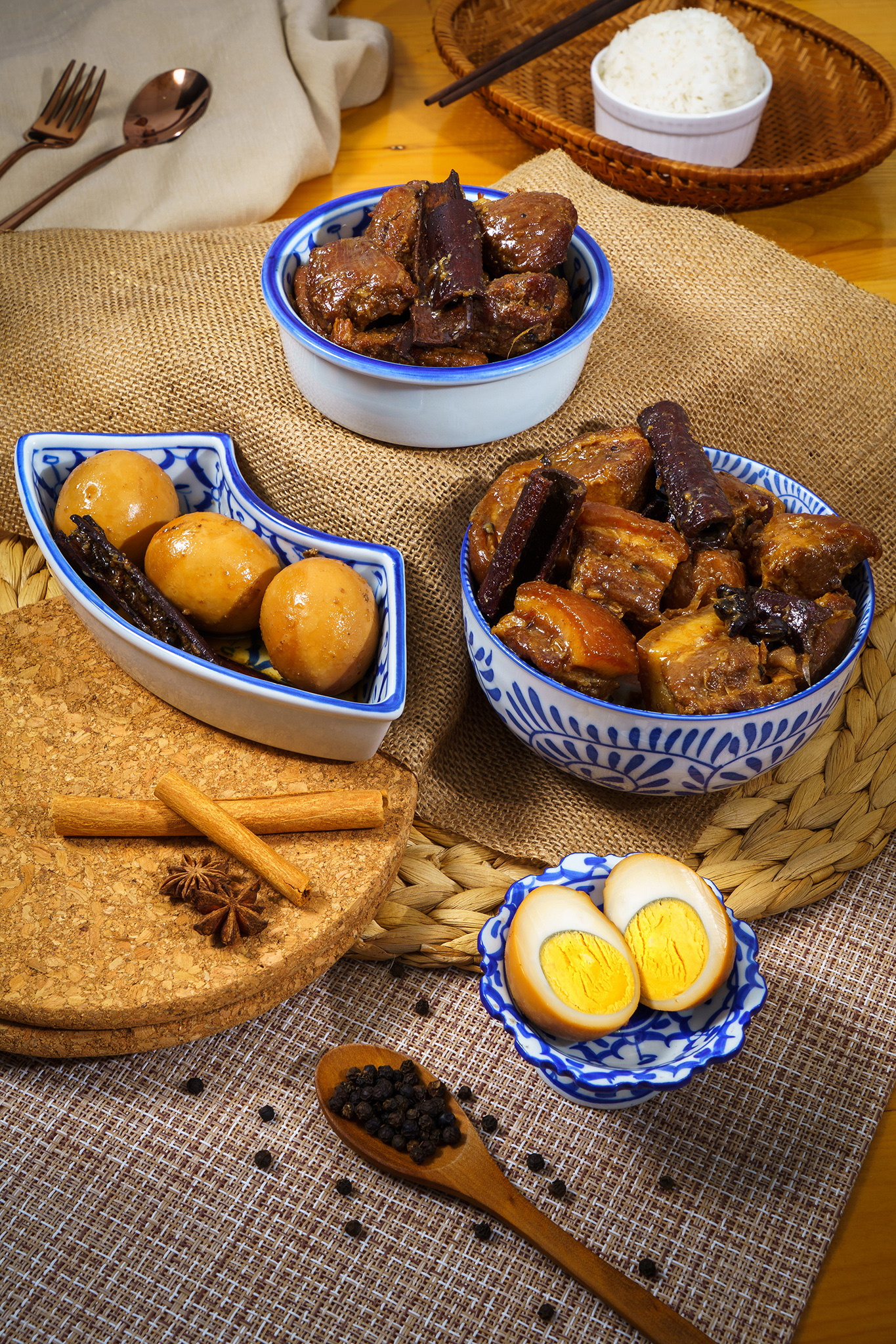 Moo-Hong stewed pork with brown sauce or sweet gravy soy sauce with boiled egg  local food in Phuket in Chinese style