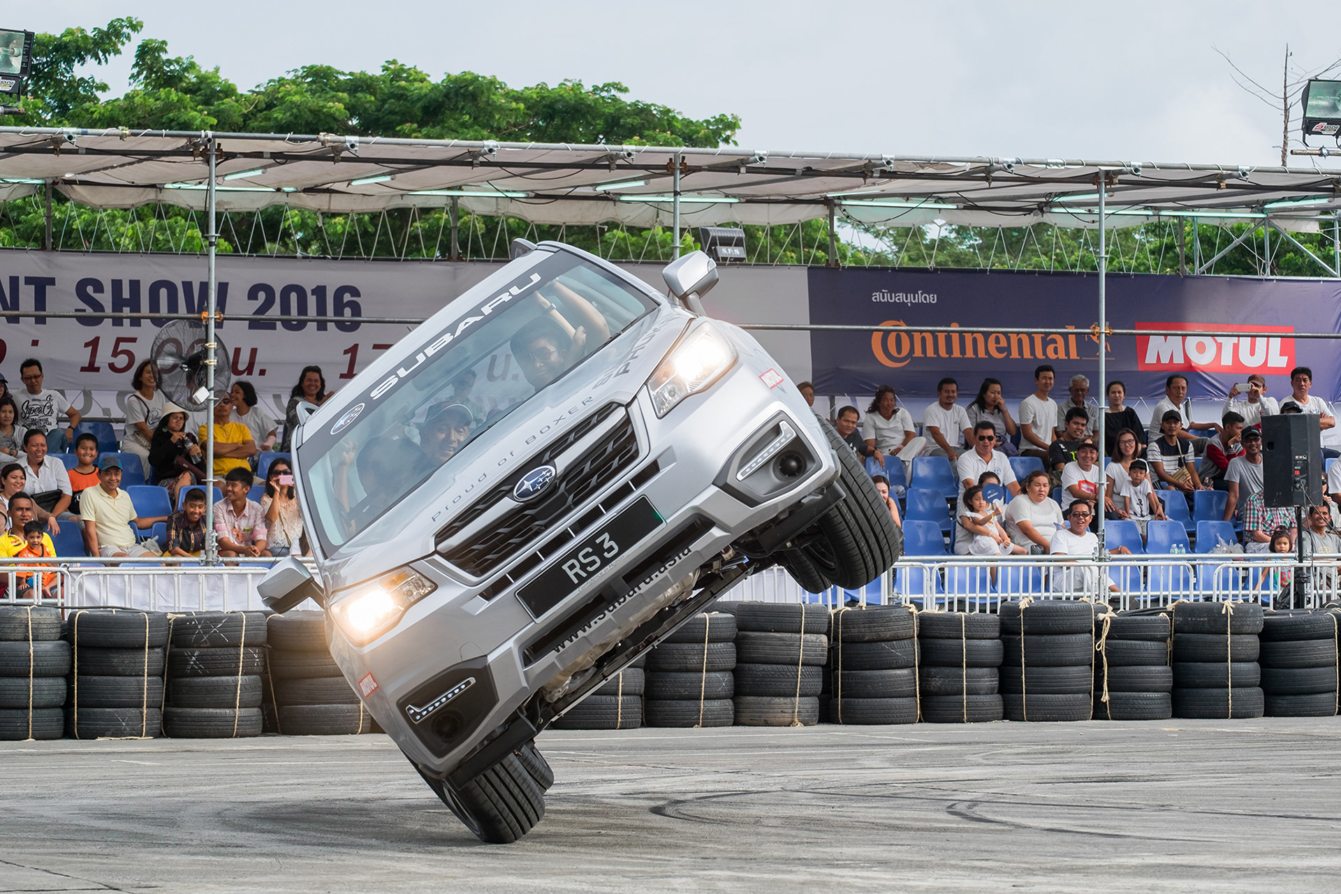 Russ Swift Driving Subaru on Two Wheels at the 2017 Show