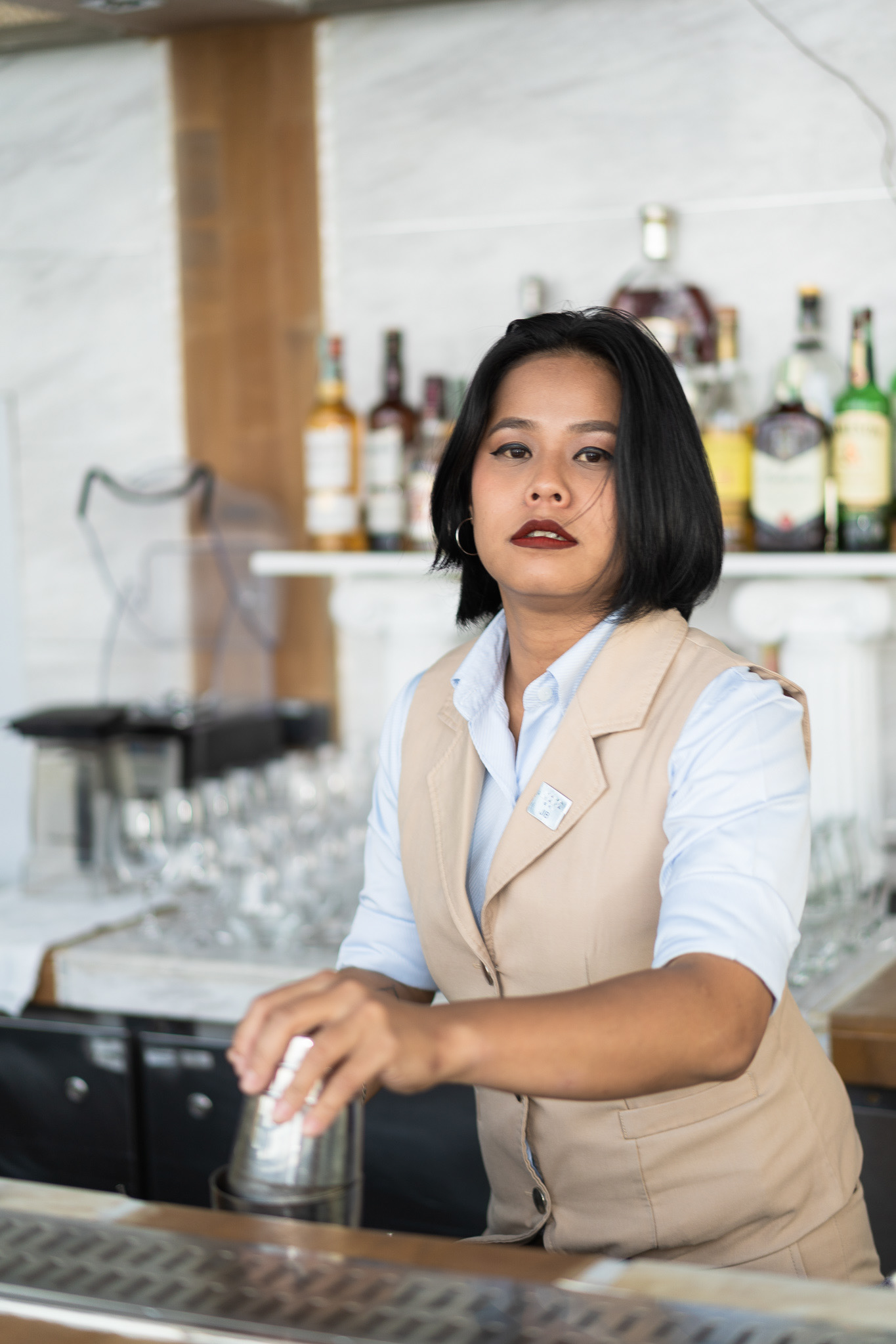 Female bartender at Vana Nava Sky