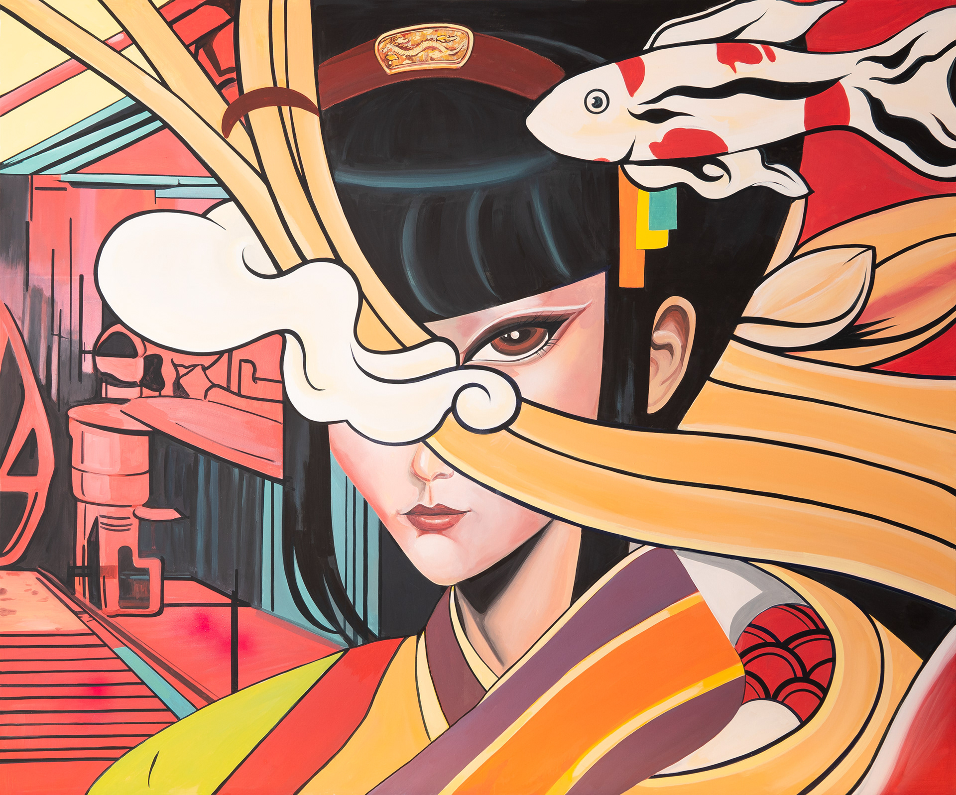 Paintings on the walls in the restaurant It's a Japanese woman in a modern style.