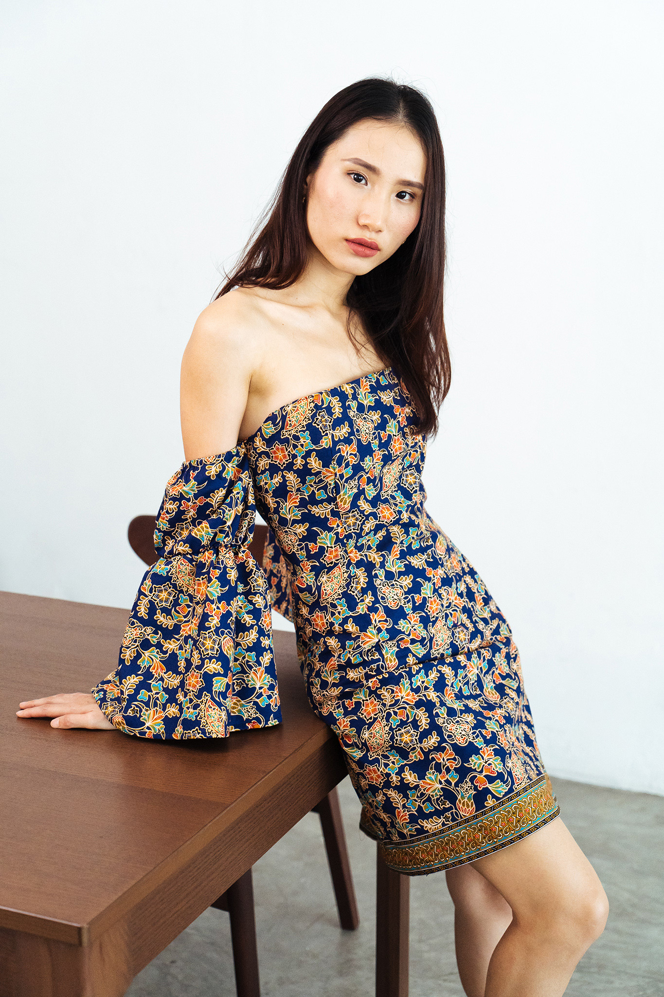 Model Photoshoot with Beautifully Patterned Handwoven Patae Fabric