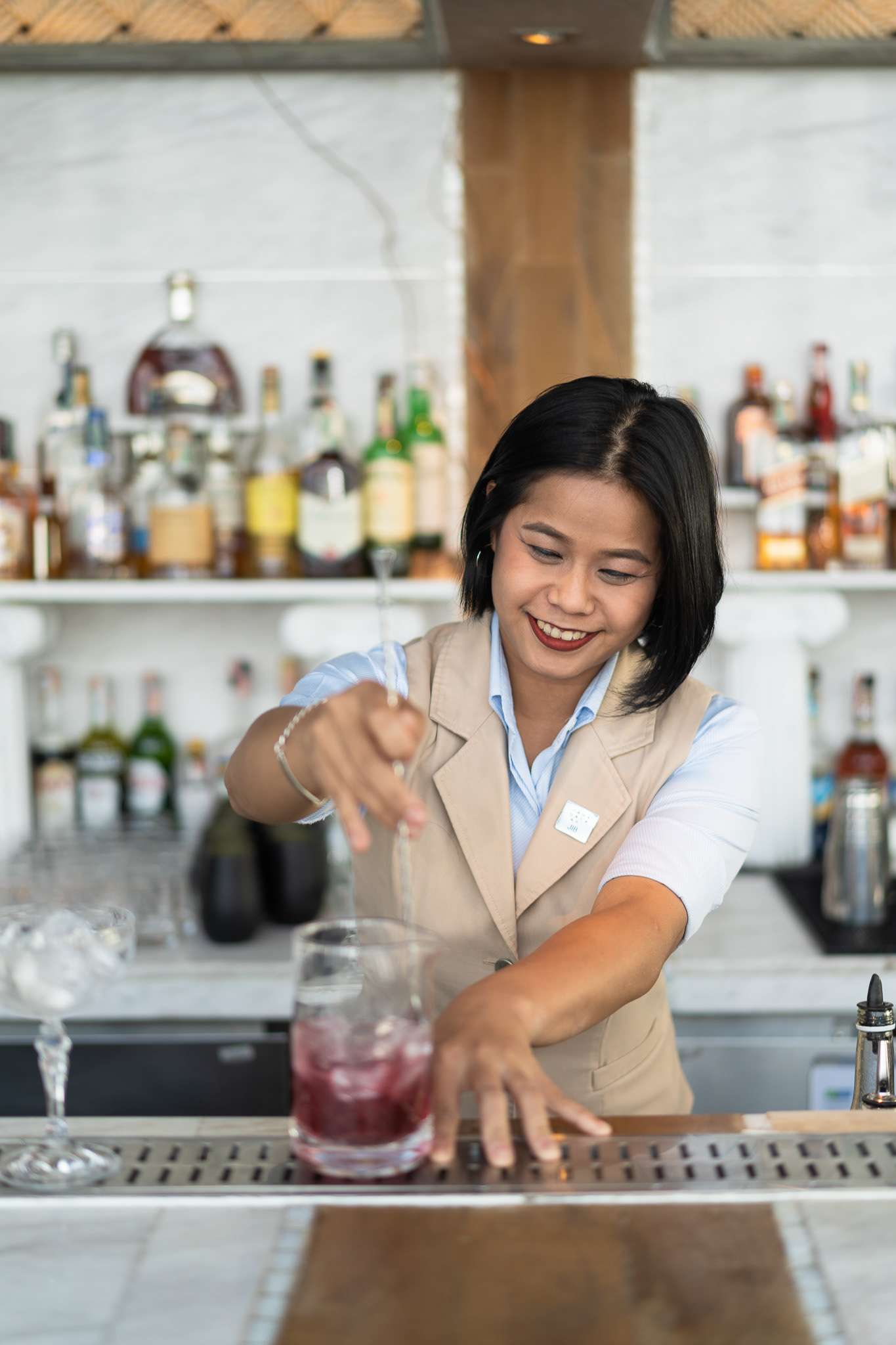 Female bartender at Vana Nava Sky
