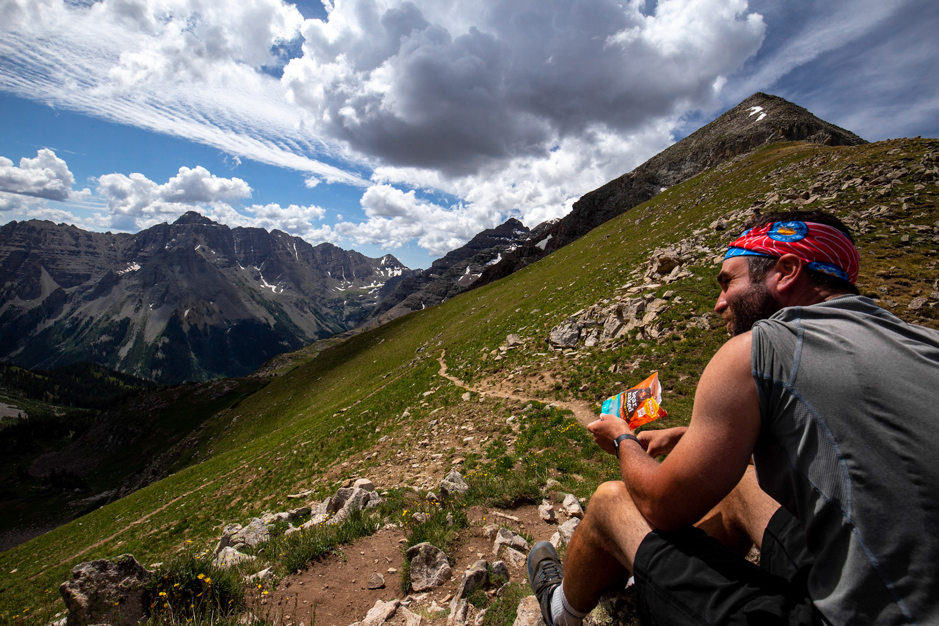 Resting and refueling at the top of Buckskin Pass