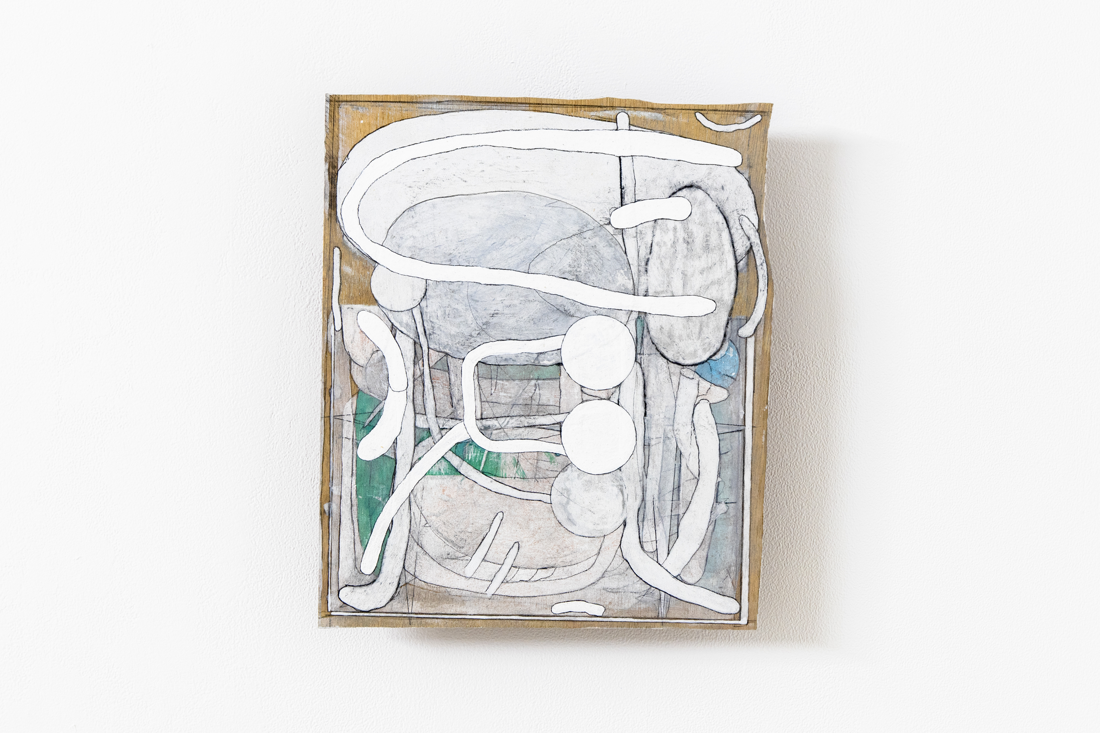 C-75/2023/Acrylic paint,pencil,gesso.wood board,wood/227×244×32mm/Photo:Minami Okumura