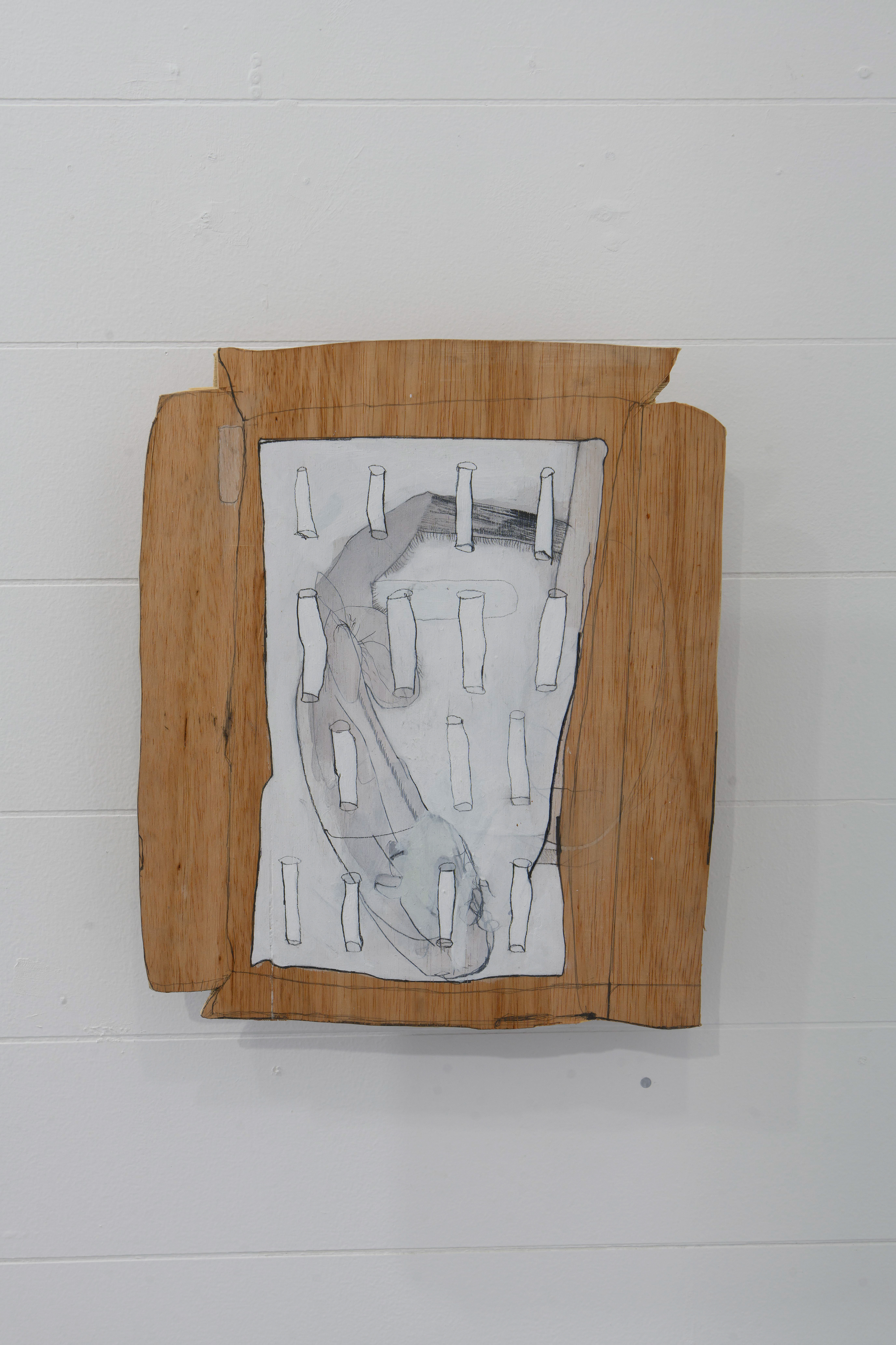 C-32/2022/Acrylic paint,pencil,gesso,wood board,wood/240×281mm/Photo:宮下夏子