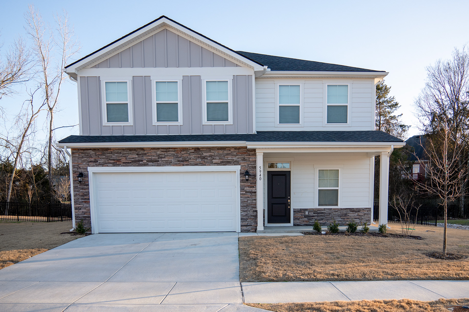 Gray modern with garage: Modern Farmhouse