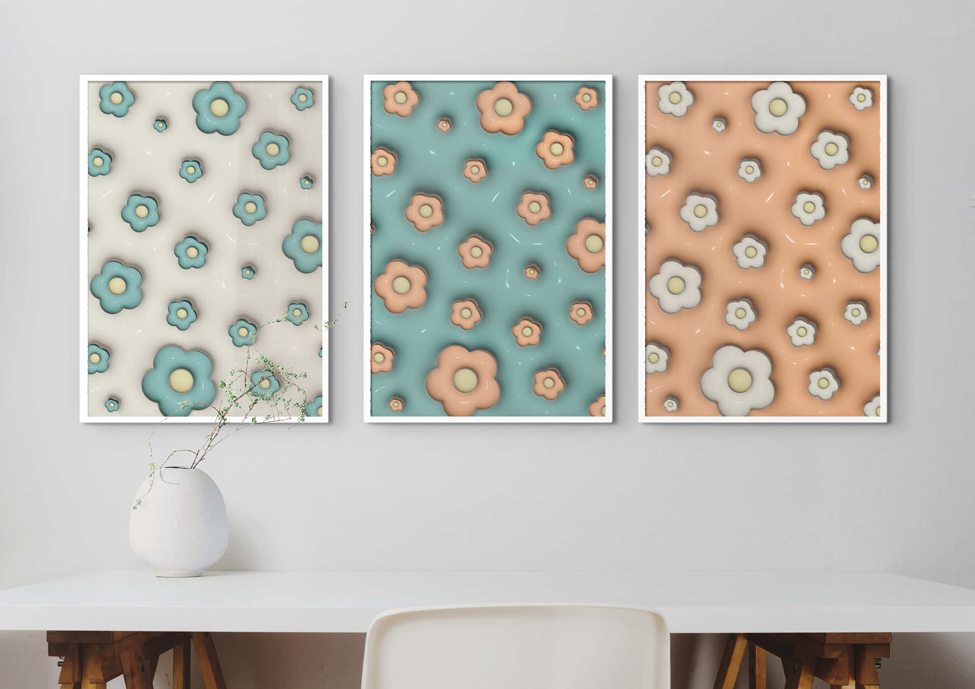 3D Flowers Poster Set