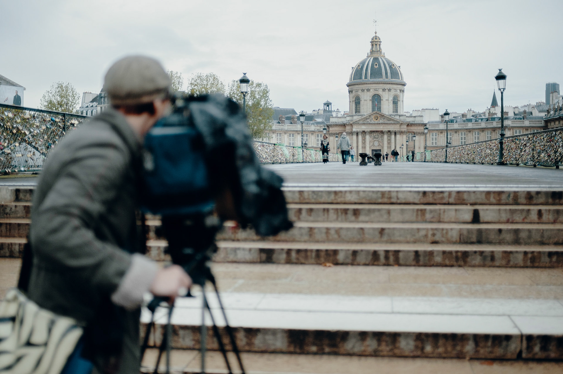 Shooting the Institute of France from the steps leading onto the Pont des Arts.