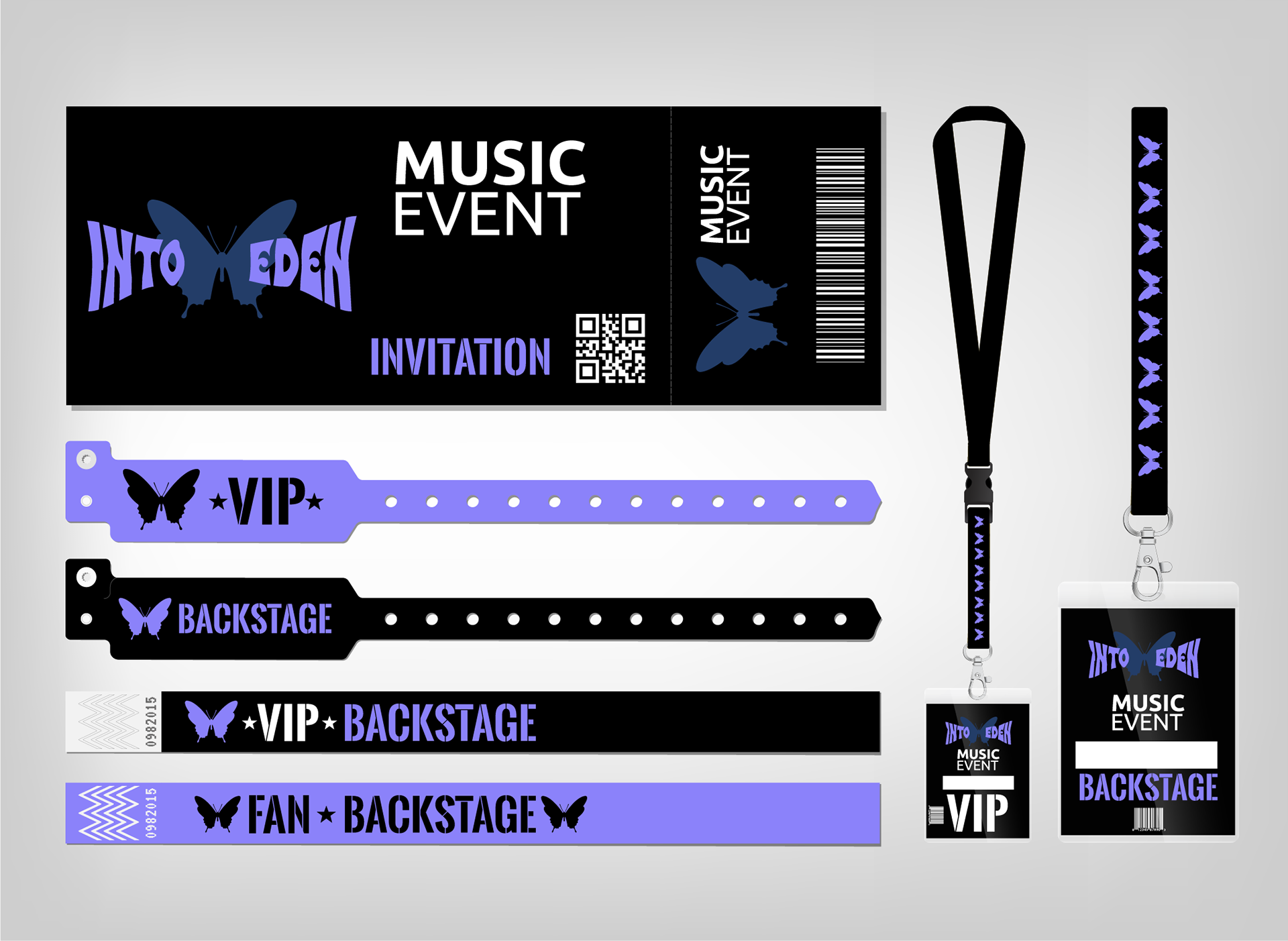 Mockup festival tickets and lanyards