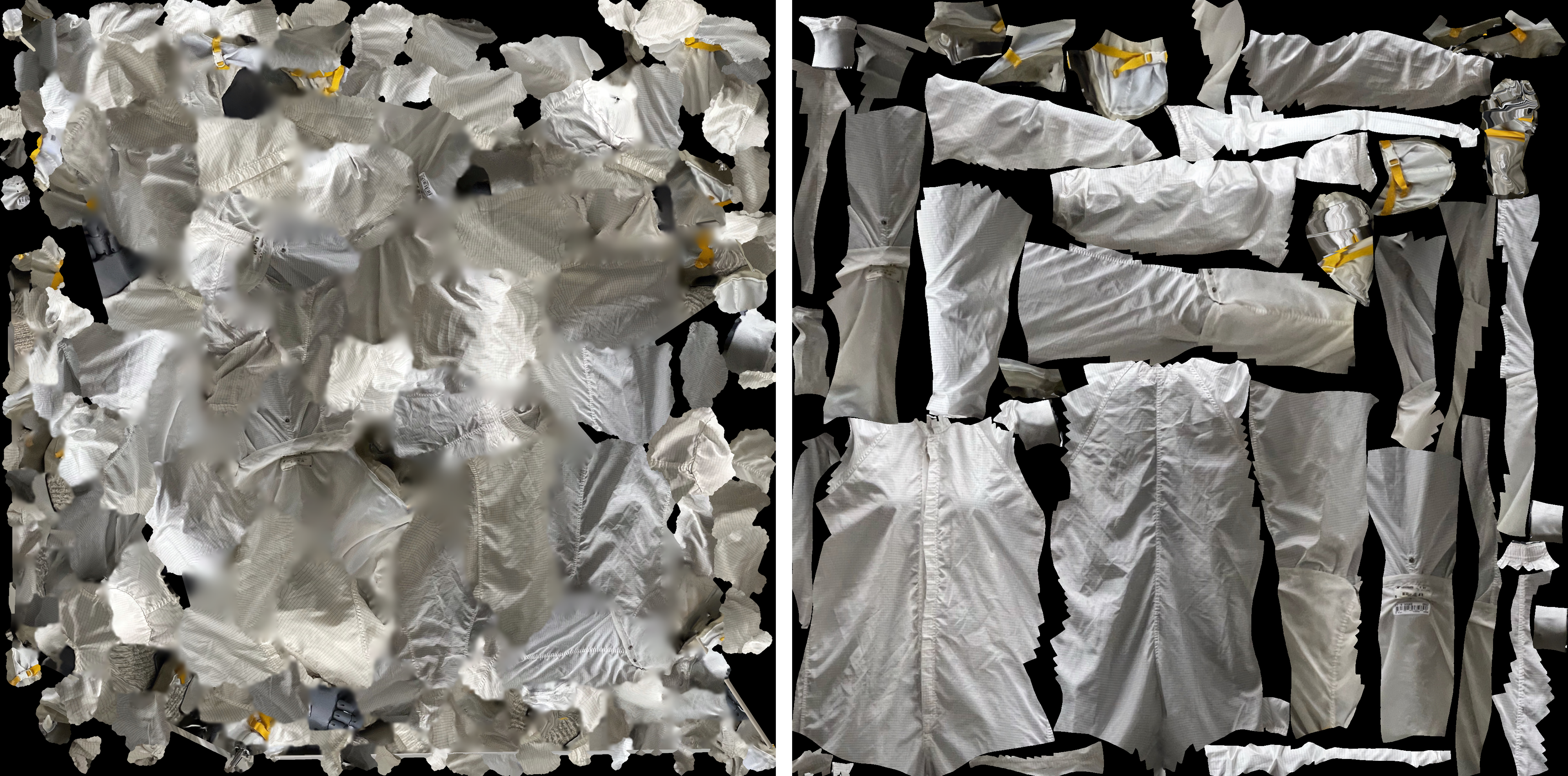 Original UV texture map of the 3D scanned mesh on the left - optimized UV texture map on the right