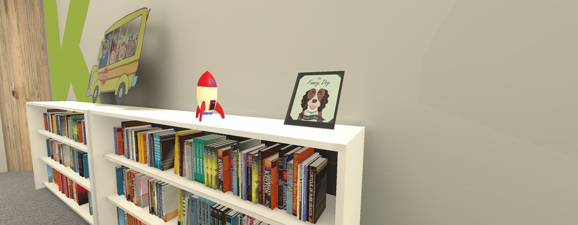 Interactive items in the library scene