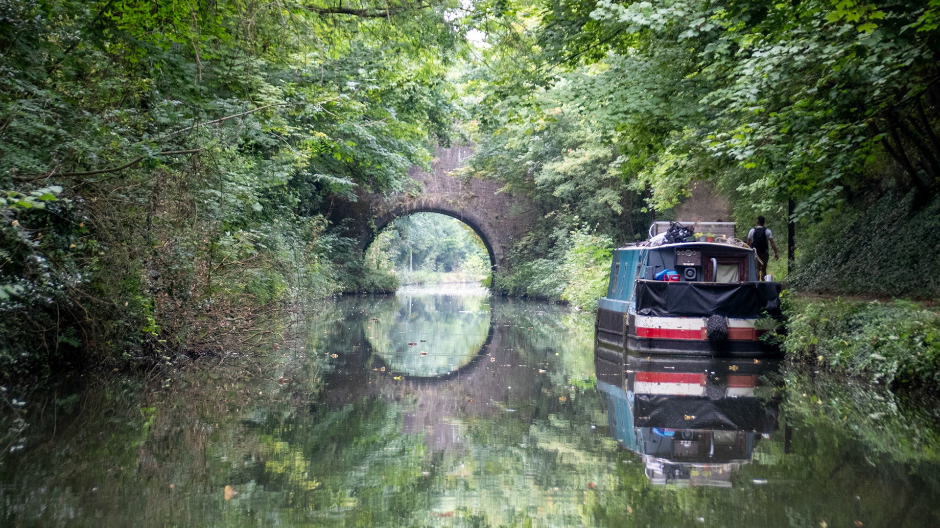 Moored up next to the bridge