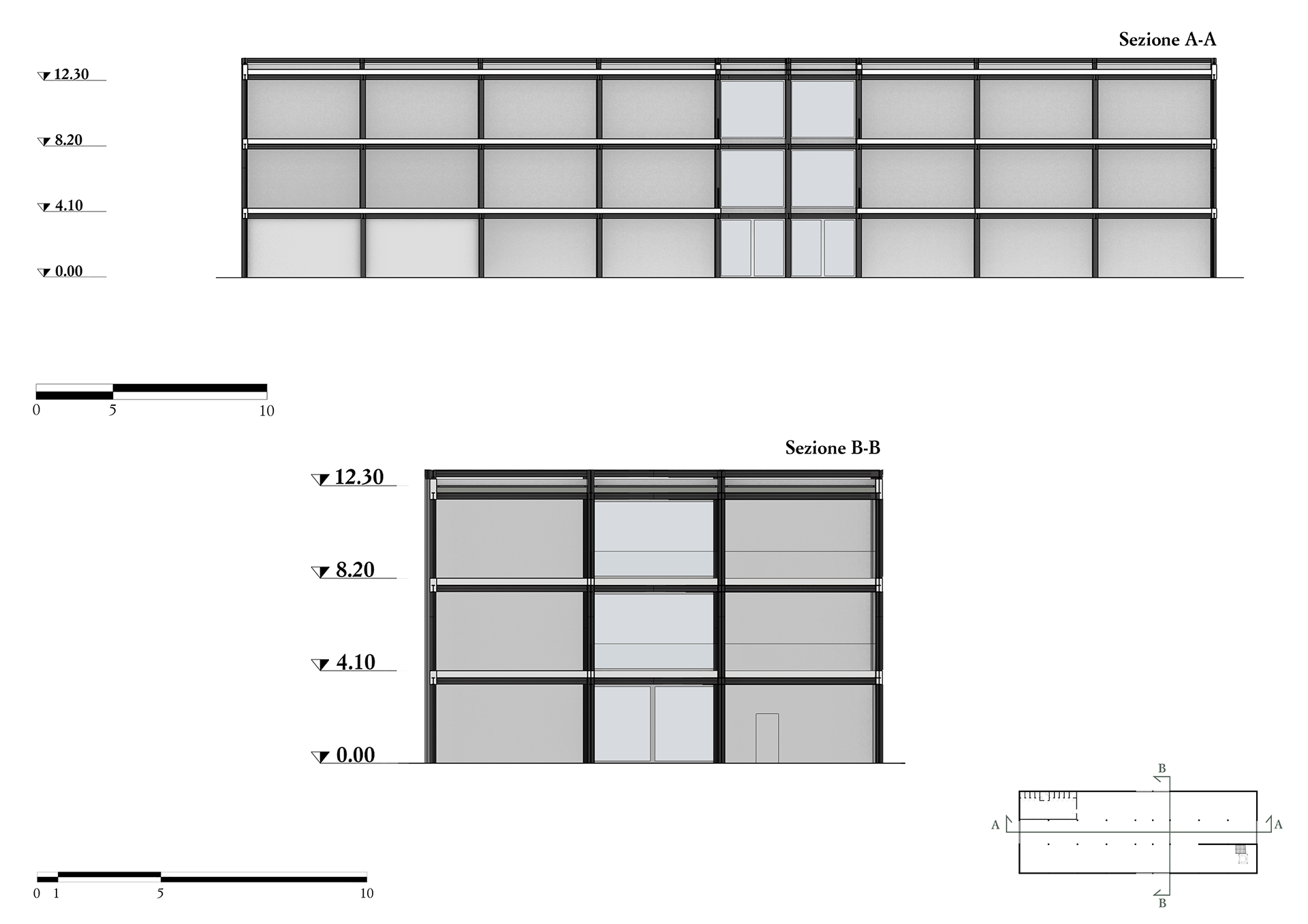 Sections A-A and B-B of the Barragan pavillion