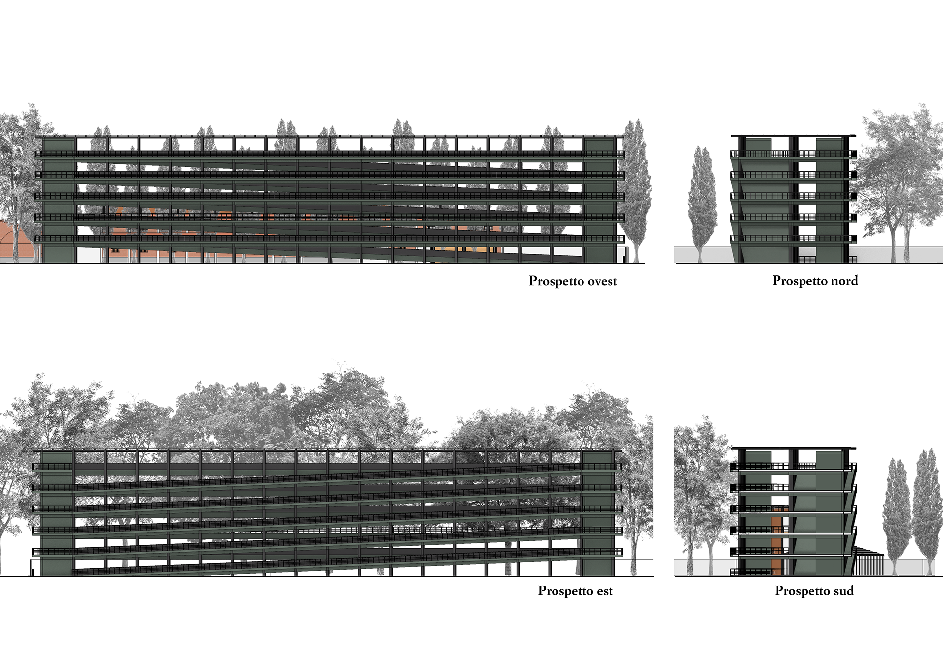 Elevations of the SW parking