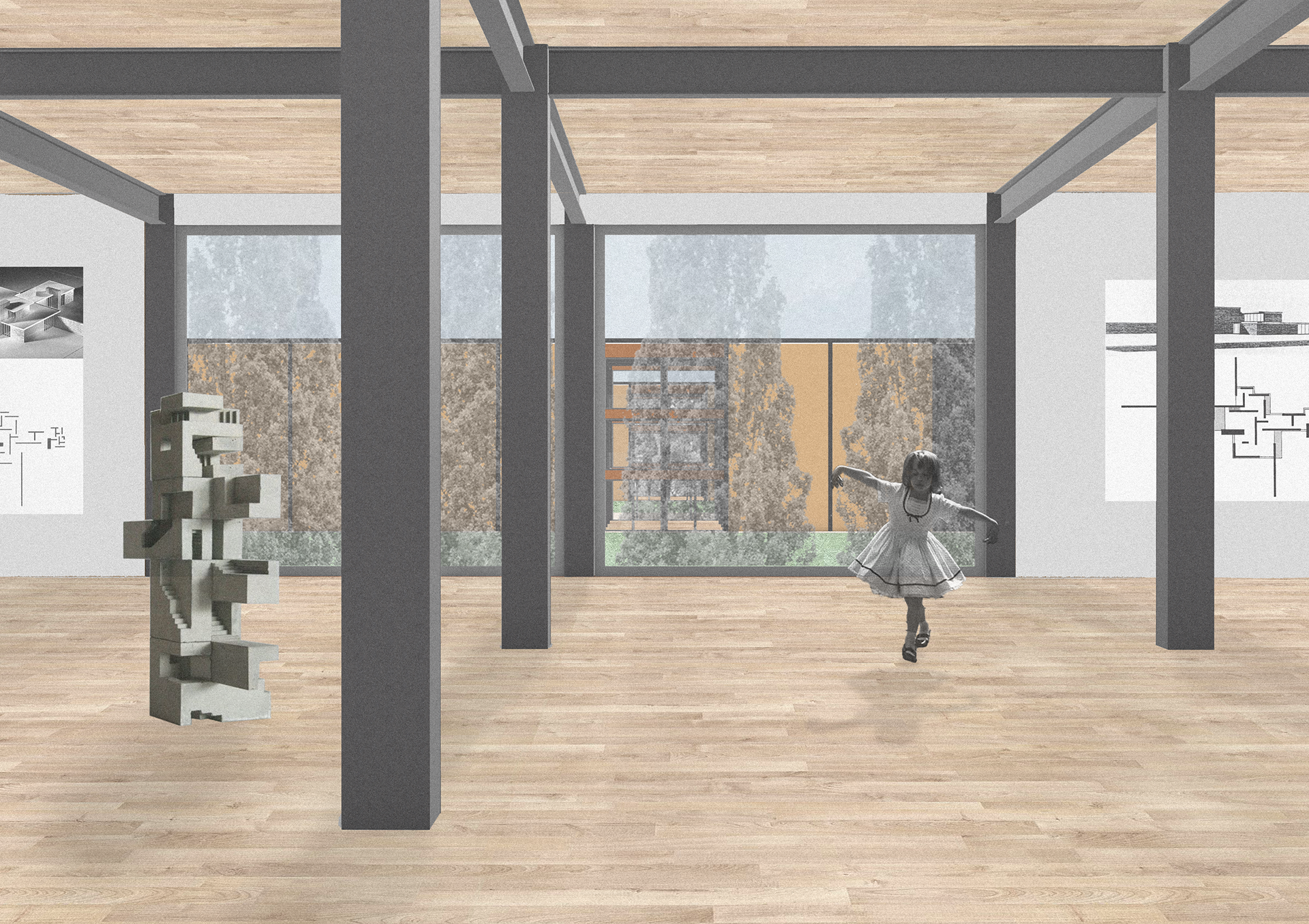 Interior view of the Mies pavillion