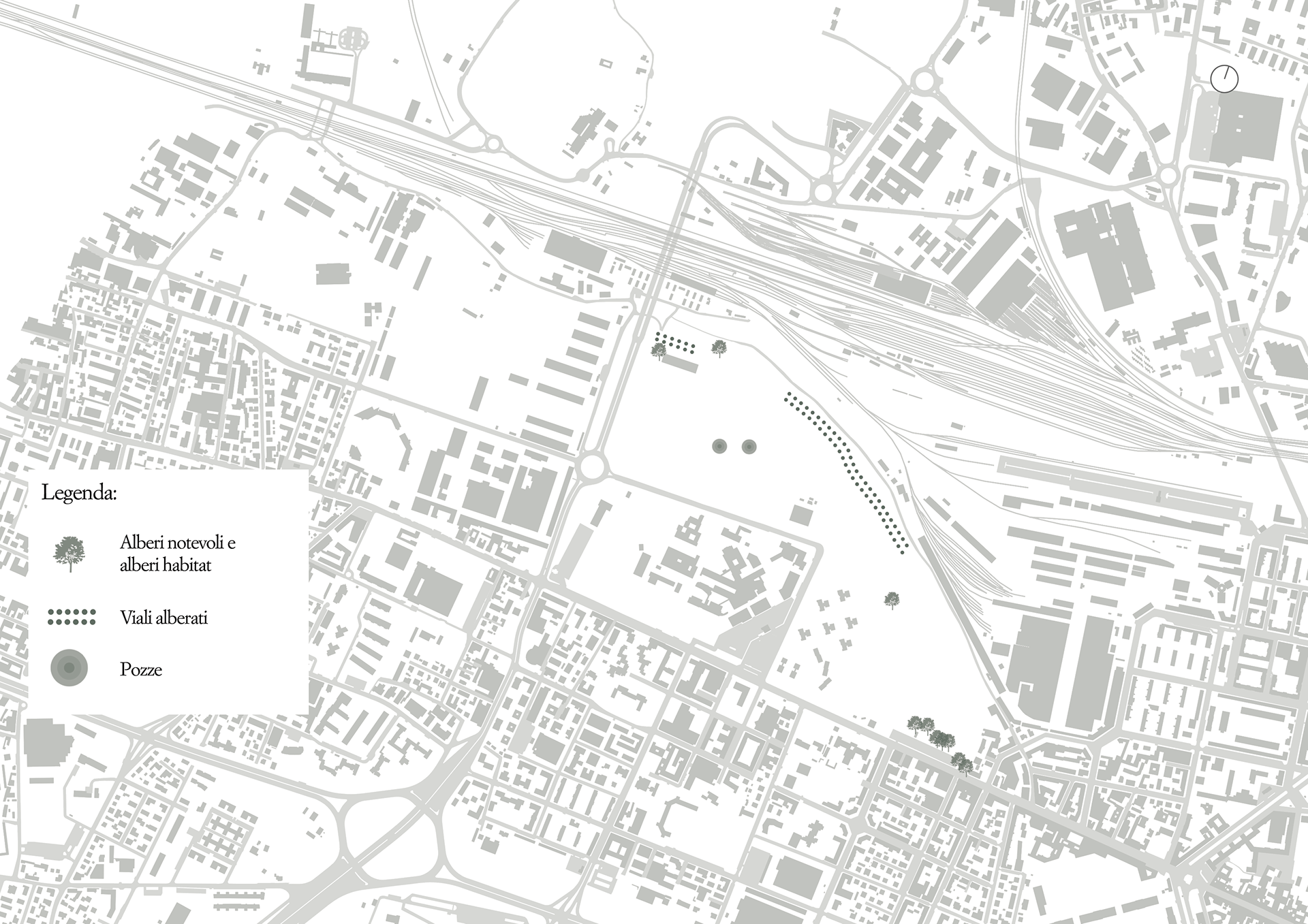 Elements of ecological value (point and linear) in the Prati di Caprara urban forest