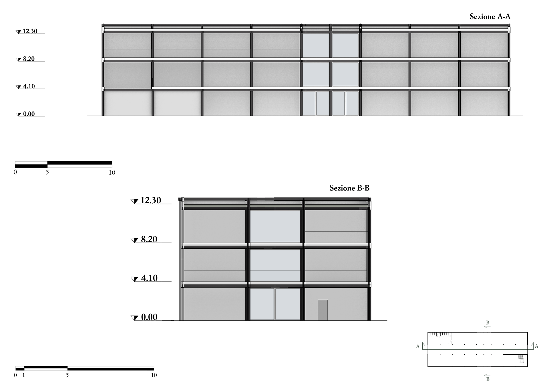 Sections A-A and B-B of the Ghirri pavillion