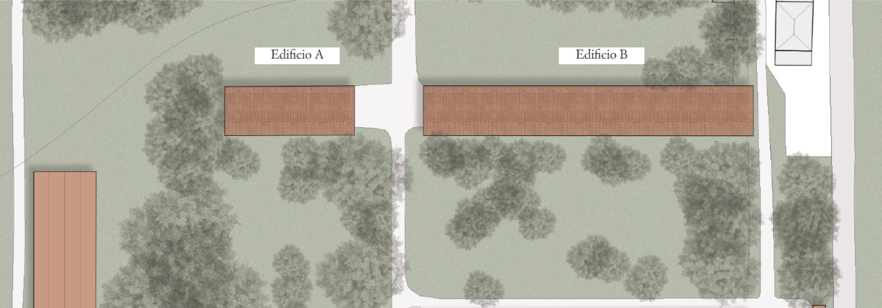 Planivolumetric and contextual integration of the two type 1 buildings referred to as A and B