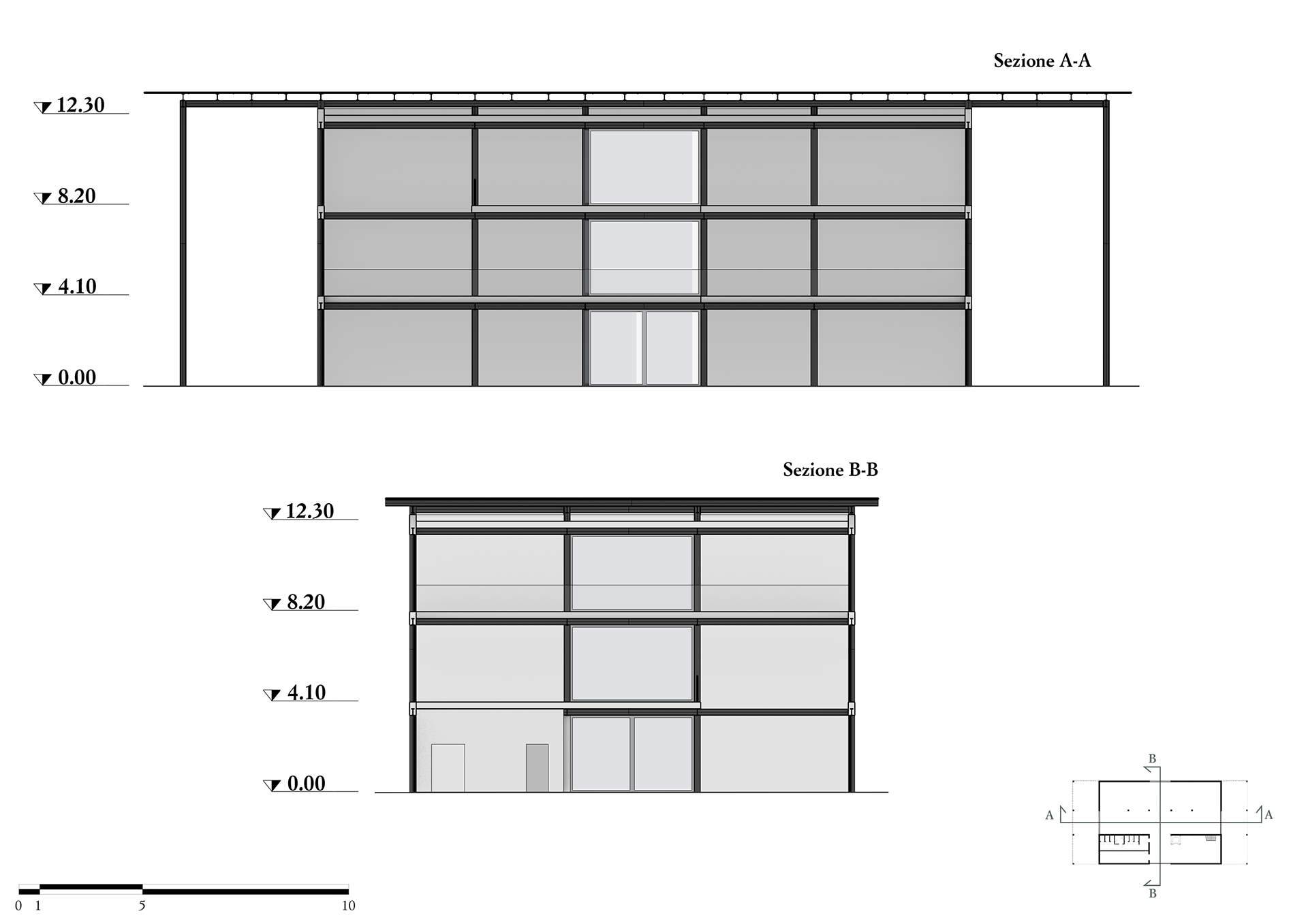 Sections A-A, B-B of the Weston pavillion