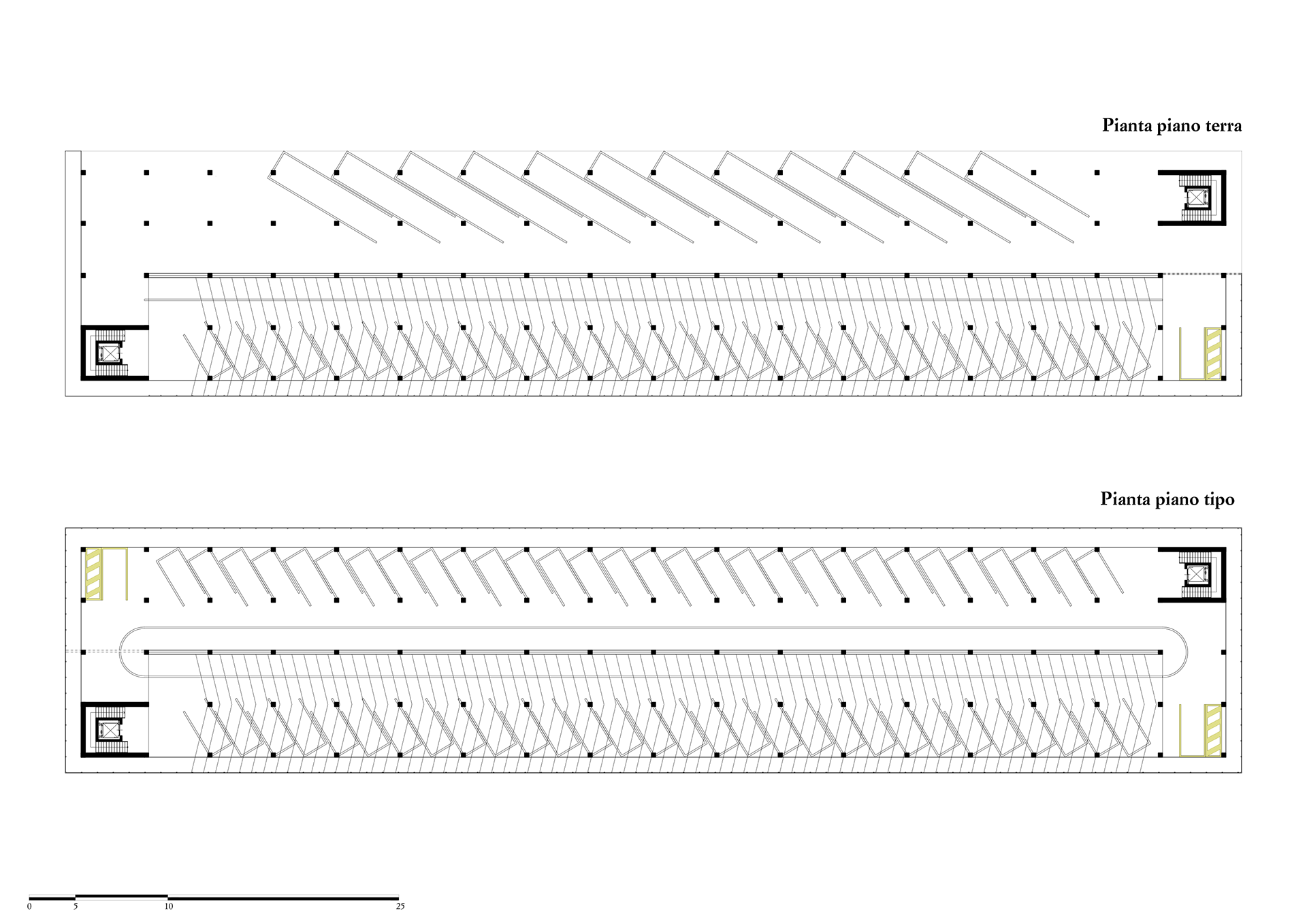 Architectural floor plans of the parkings