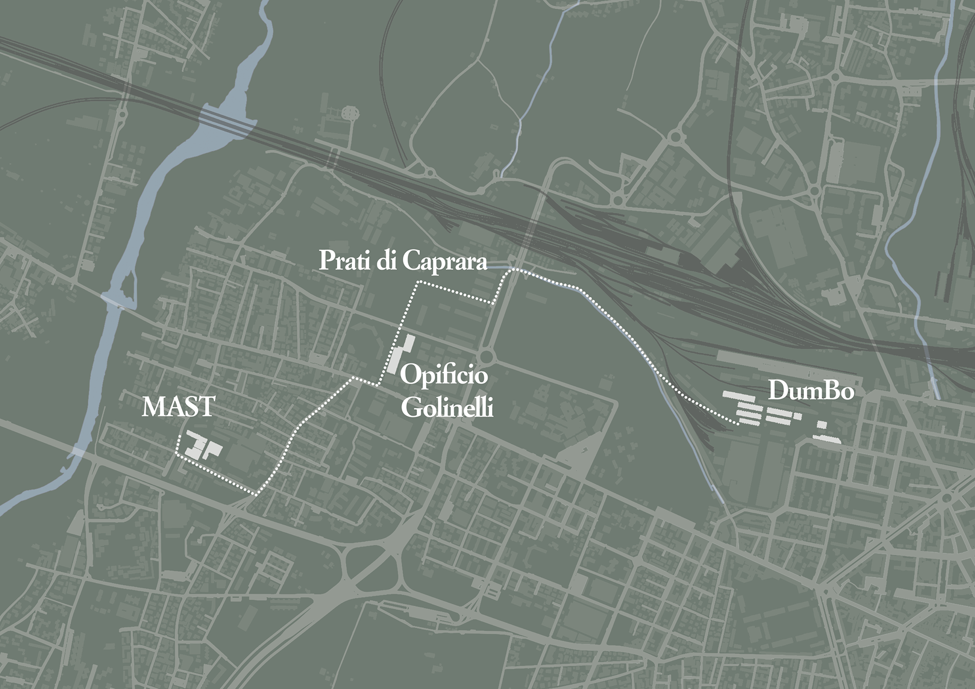 Path that links MAST, Opificio Golinelli, the Prati Biennale, and DumBO