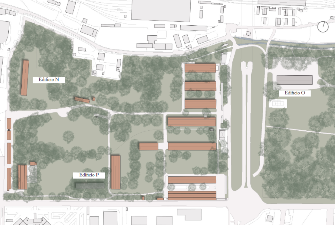 Planivolumetric contextual integration of the building O, P, Q