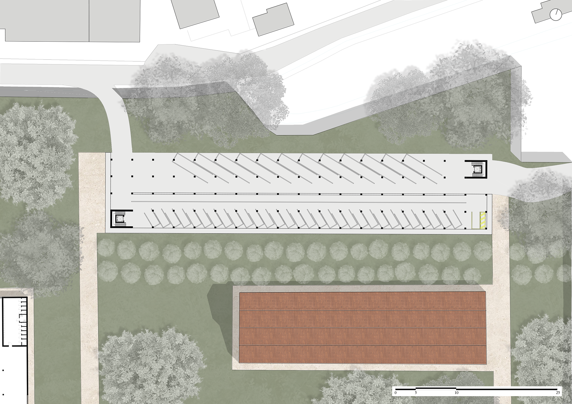 Ground floor site plan of the NE parking
