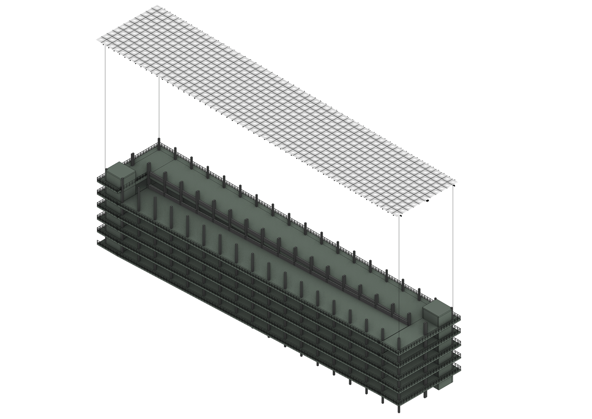 Perspective view of the structure of the parkings