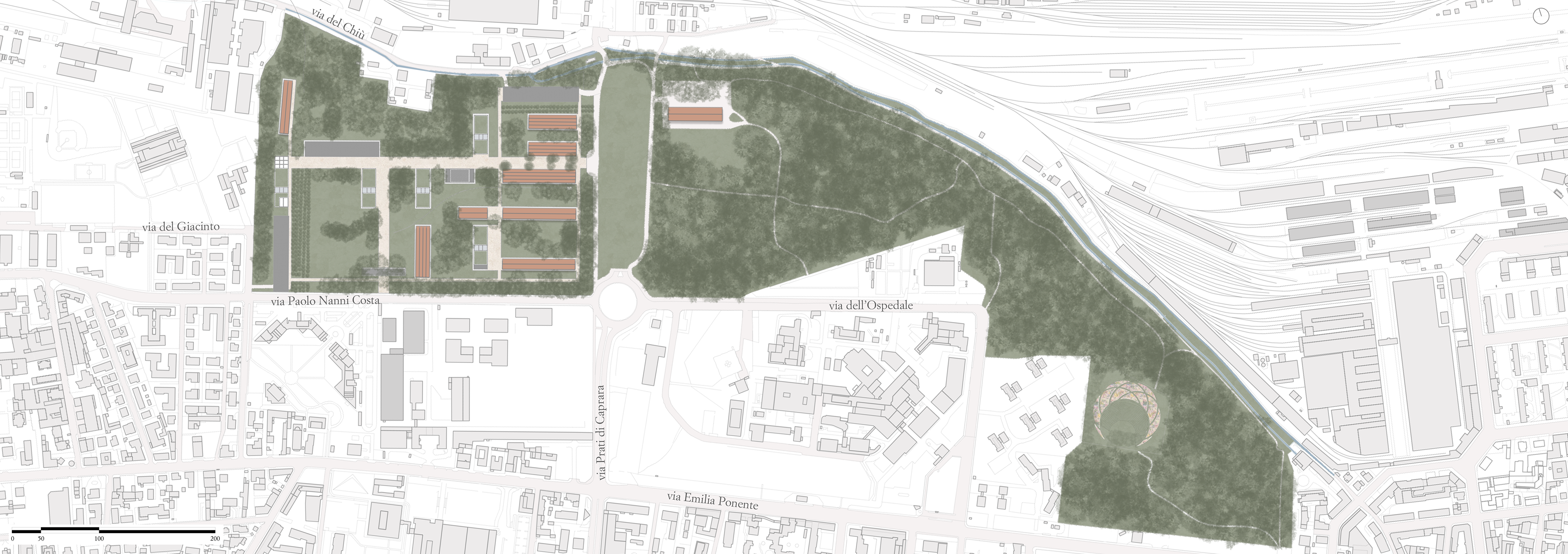 Site plan of the Prati di Caprara