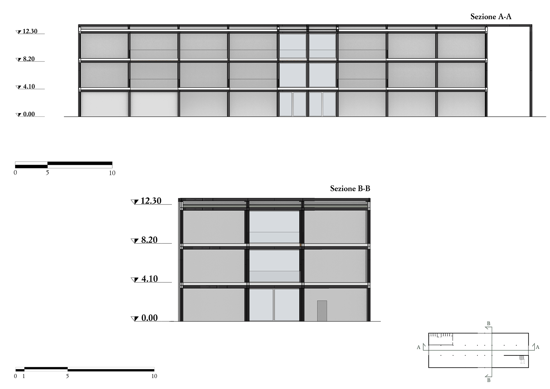 Sections A-A and B-B of the Turner pavillion