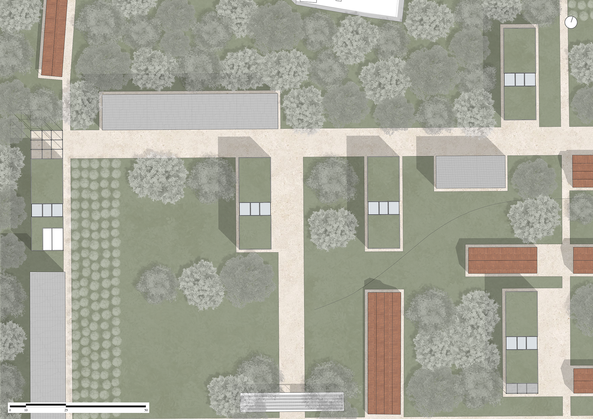 Roof site plan of Mies, Barragan, Ghirri, Canova and Turner pavillion