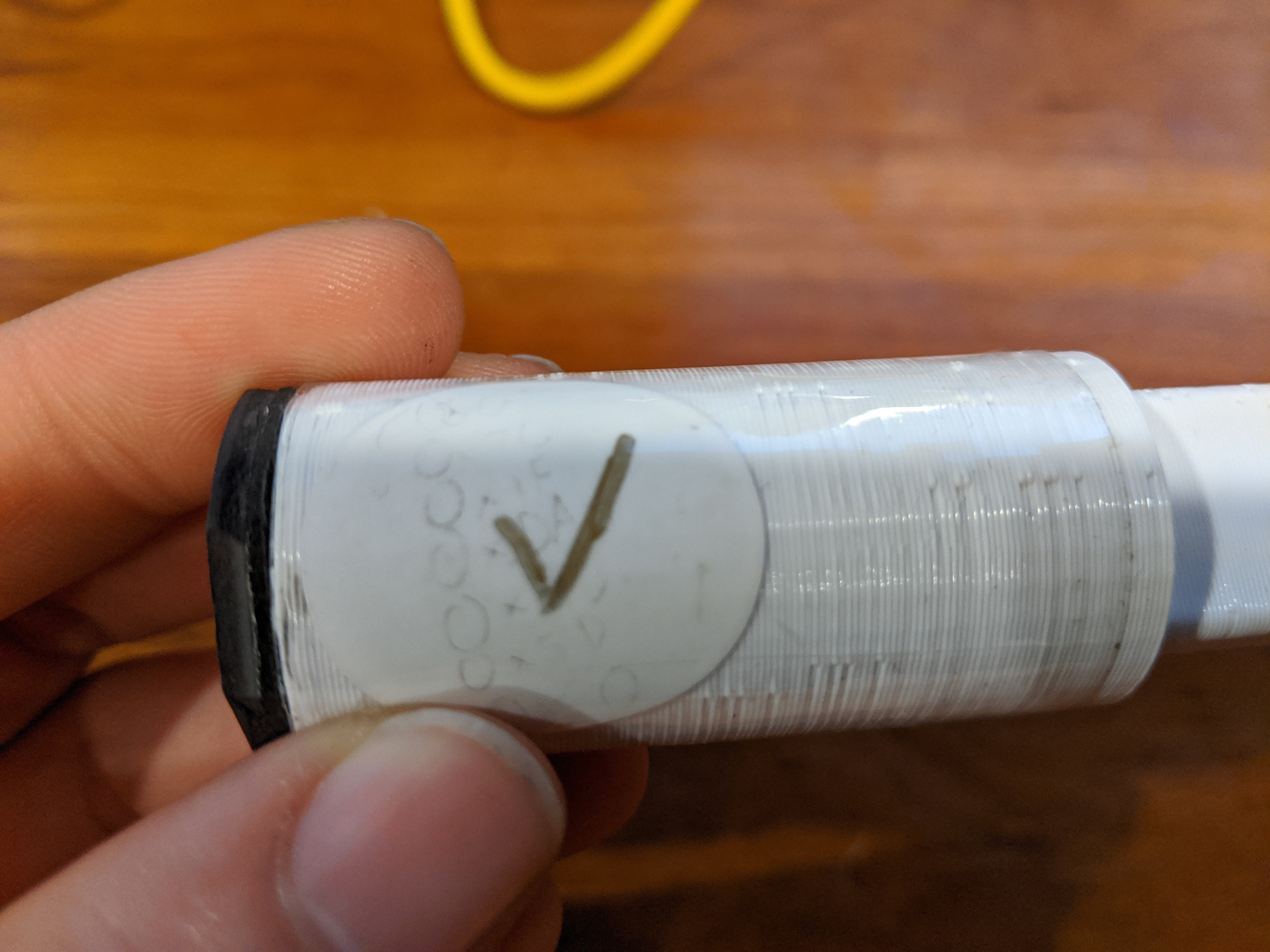 The stand-in for the spatula tool was this 3-D printed part with a NFC tag