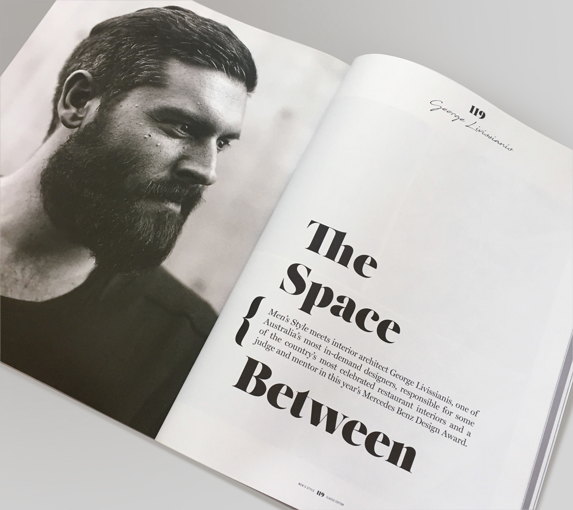 Interior architect George Livissianis in Men's Style magazine layout 