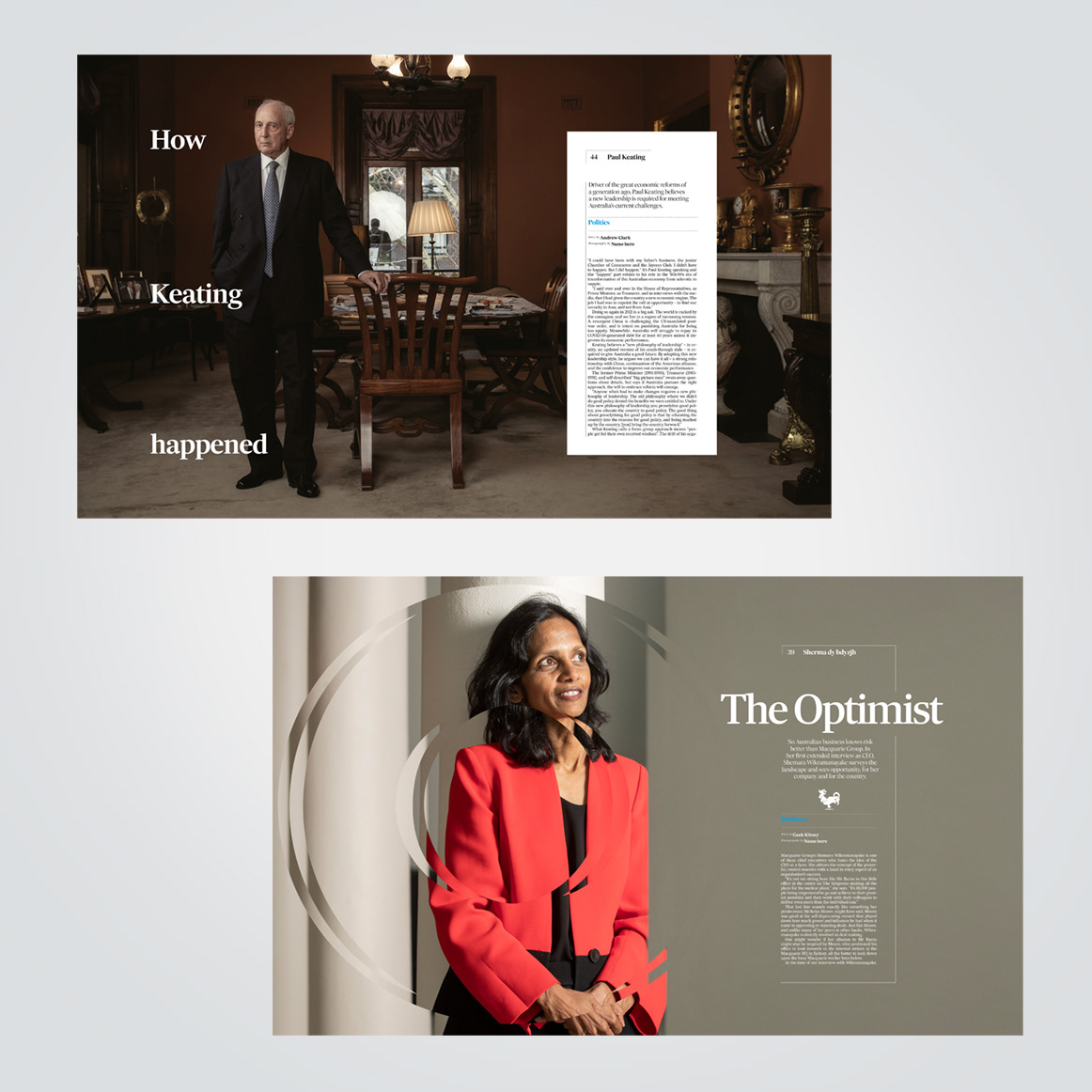 Former prime minister Paul keating on AFR Platinum edition magazine spread