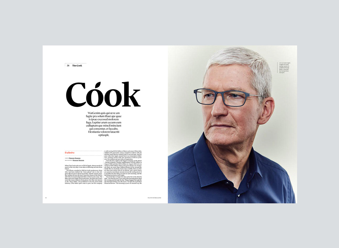 Apple CEO Tim Cook on AFR Platinum edition magazine spread