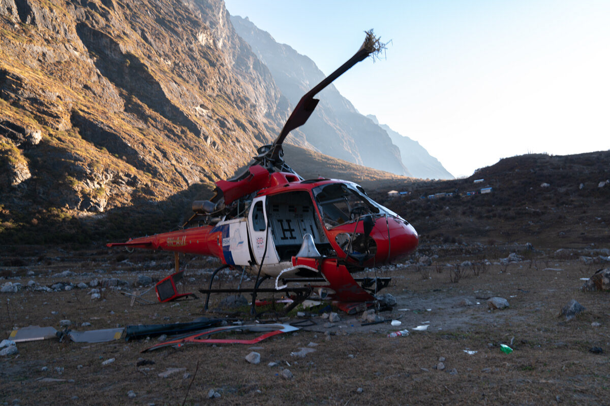 destroyed rescue helicopter