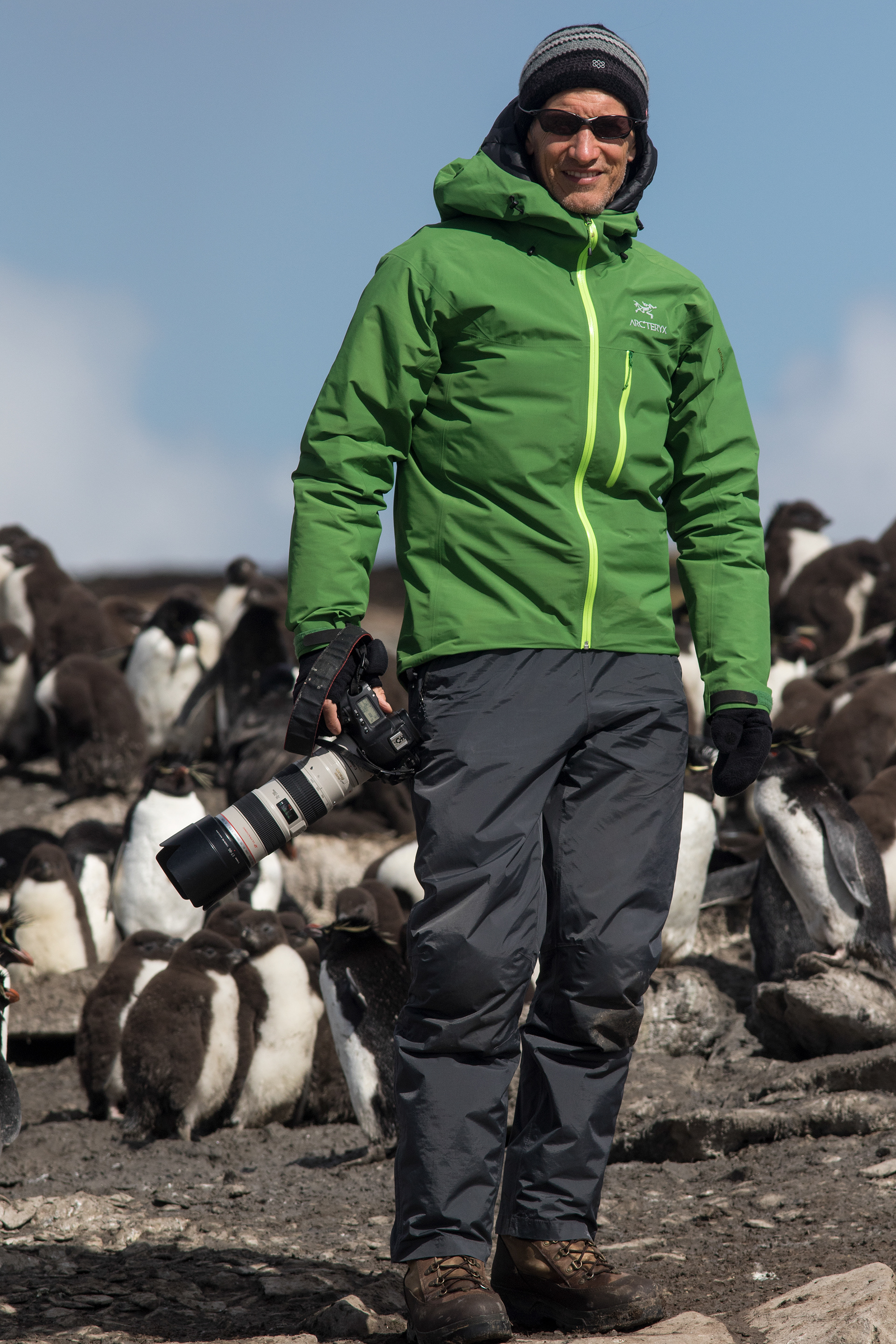 David photographing Rockhopper Penguins - Falklands